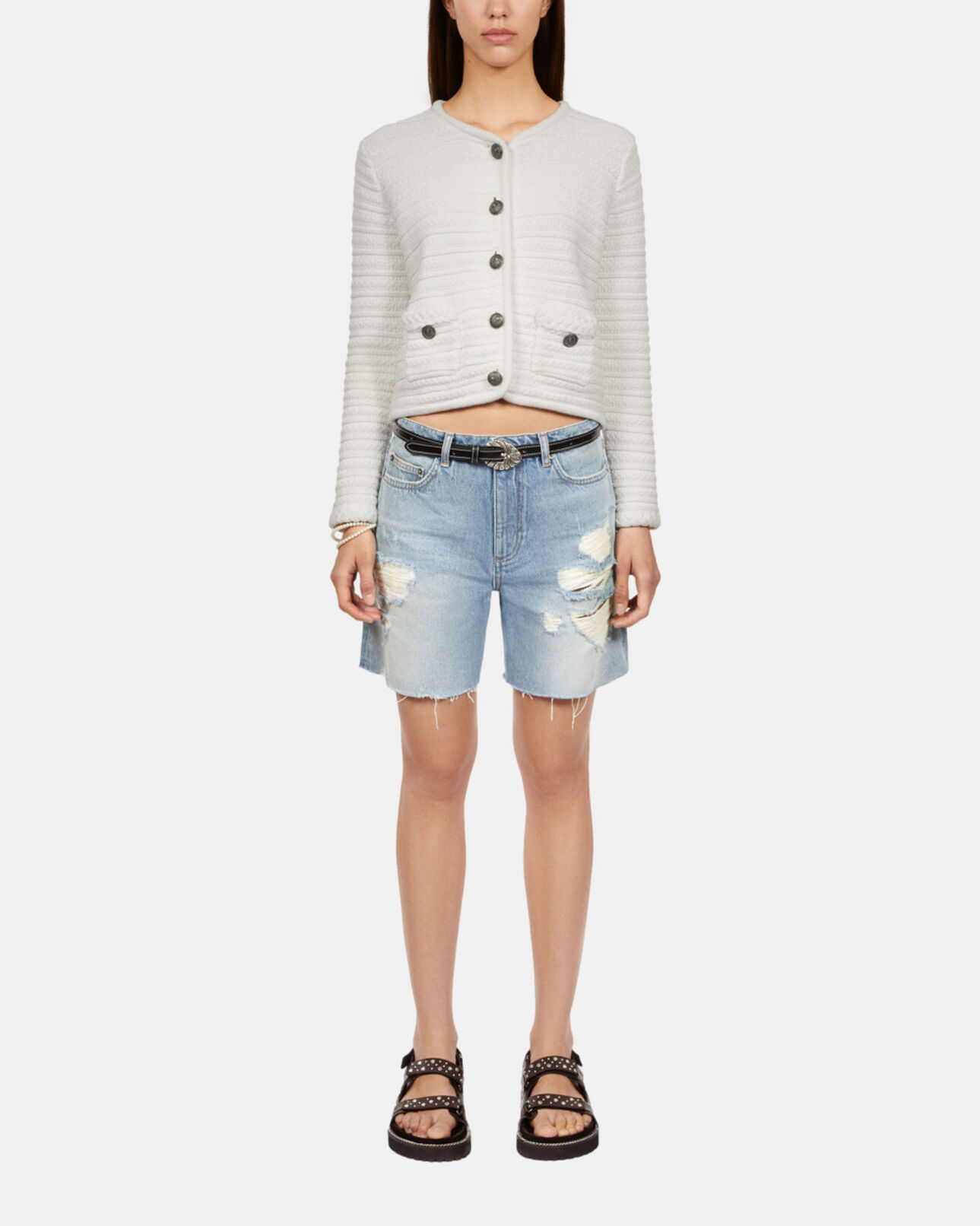 The Kooples WOMEN ECRU ecru cable knit cardigan