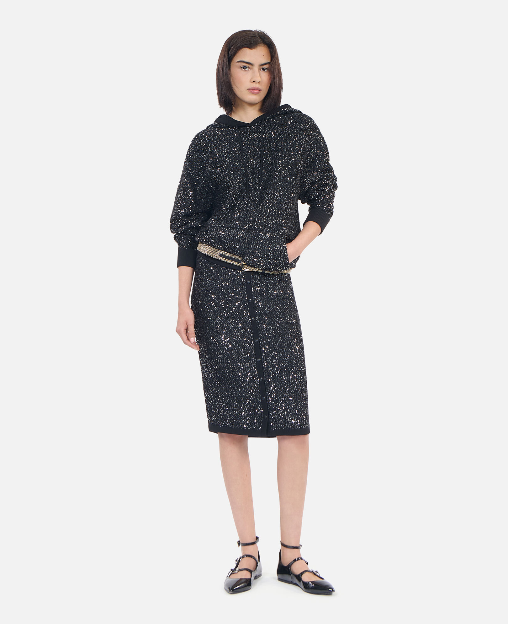 The Kooples DAMEN BLACK schwarzes stricksweatshirt mit pailletten
