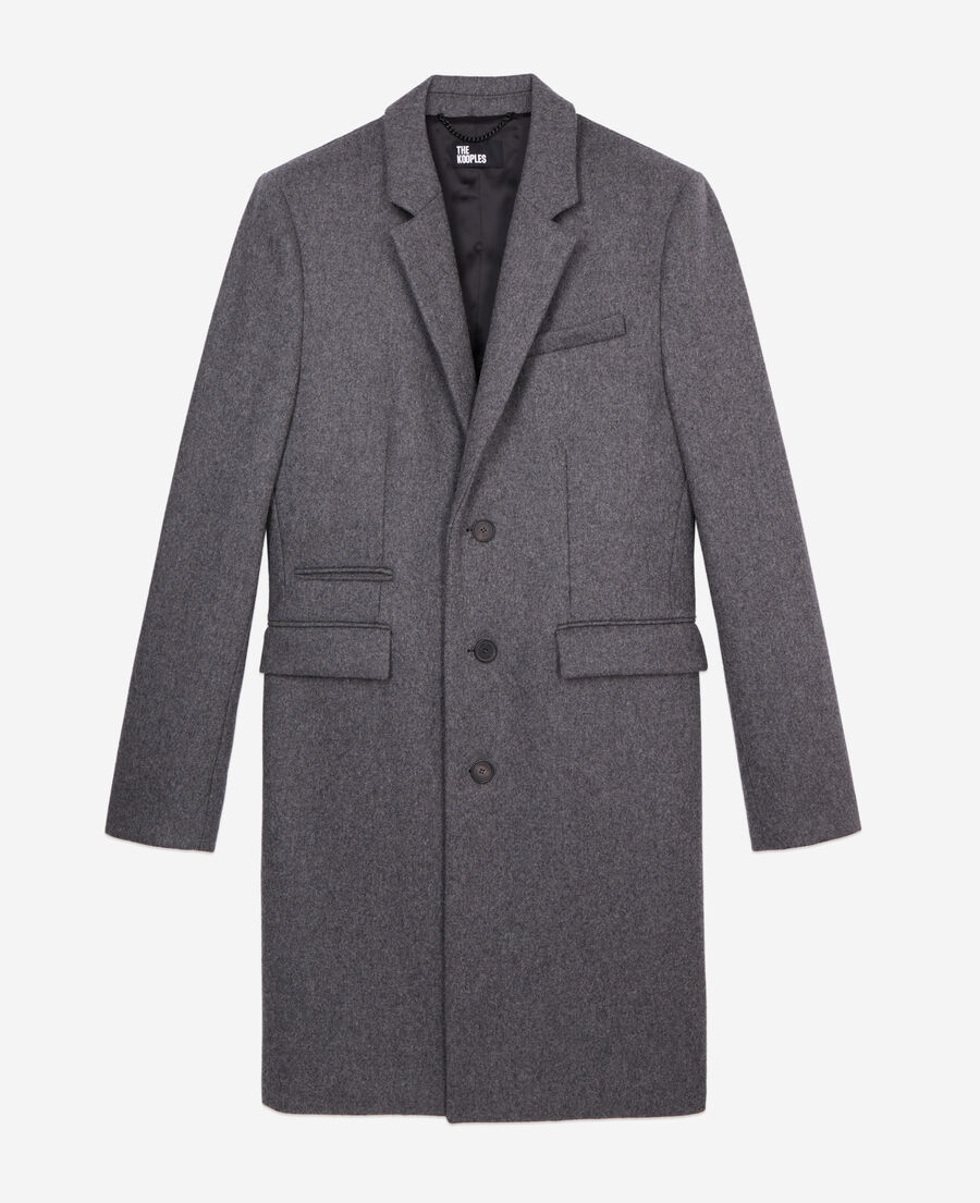 The Kooples HOMME GREY manteau gris chiné long en laine mélangée