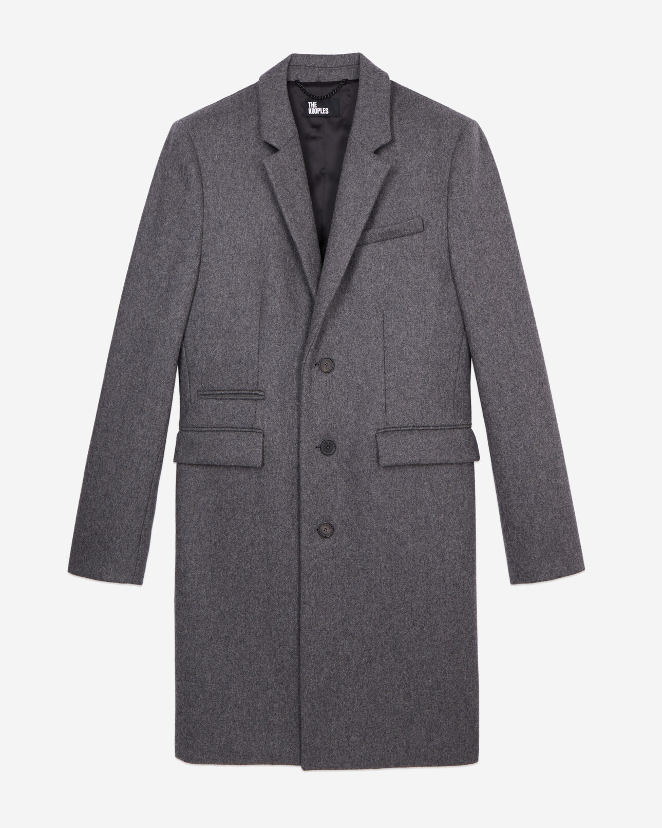 The Kooples HOMME GREY manteau gris chiné long en laine mélangée
