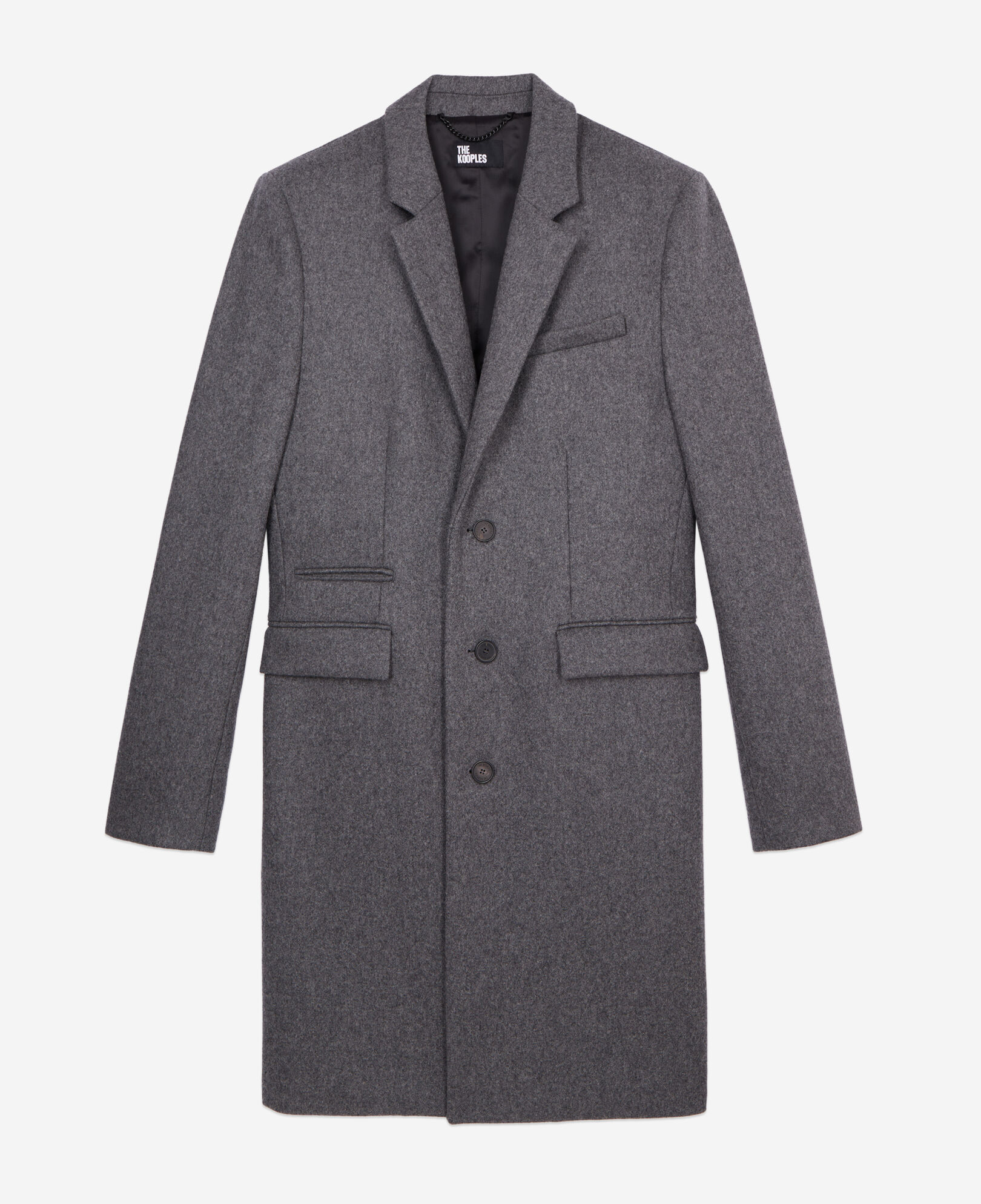 The Kooples HOMME GREY manteau gris chiné long en laine mélangée