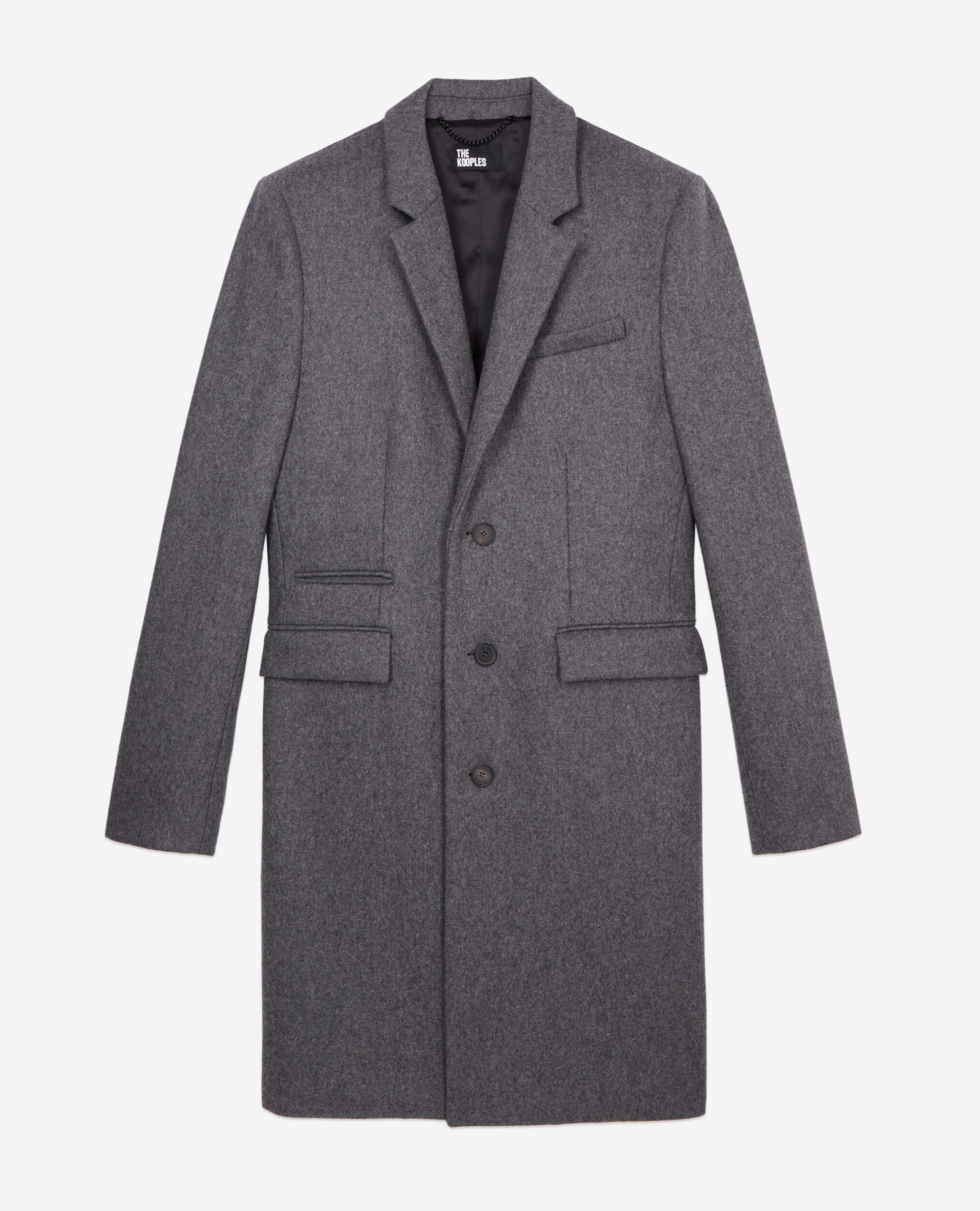 Manteau Gris chiné long en laine mélangée, GREY, hi-res image number null