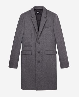 The Kooples HOMME GREY manteau gris chiné long en laine mélangée