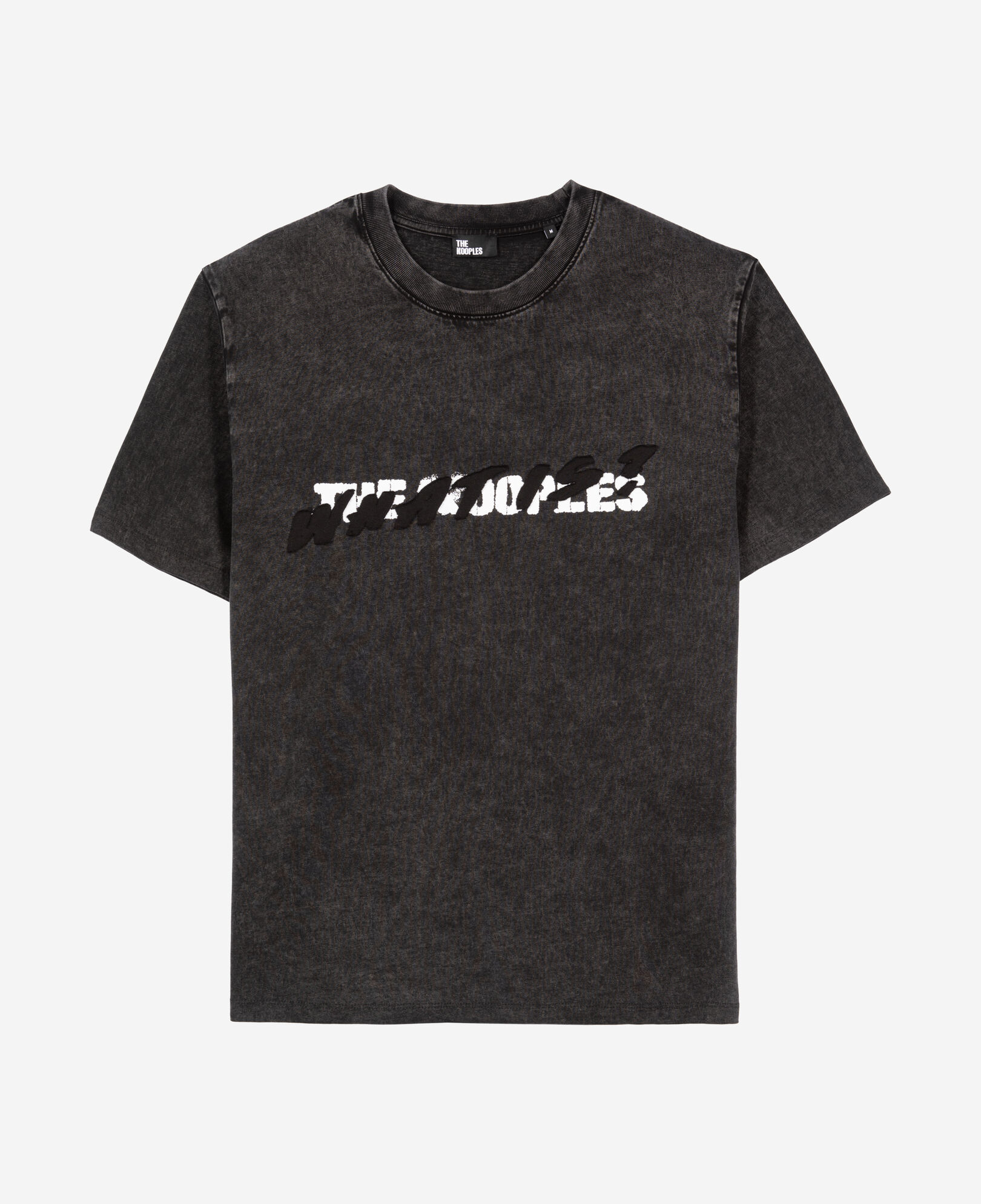 The Kooples HERREN BLACK WASHED schwarzes t-shirt mit „what is“-schriftzug