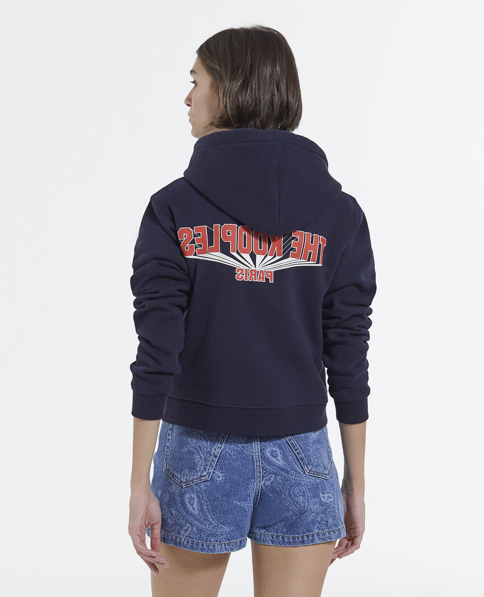 Navy blue hoodie with red logo, NAVY, hi-res image number null