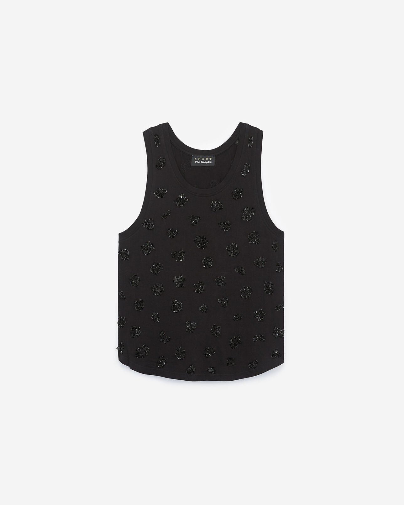 The Kooples WOMEN BLACK black cotton vest top with embroidered details