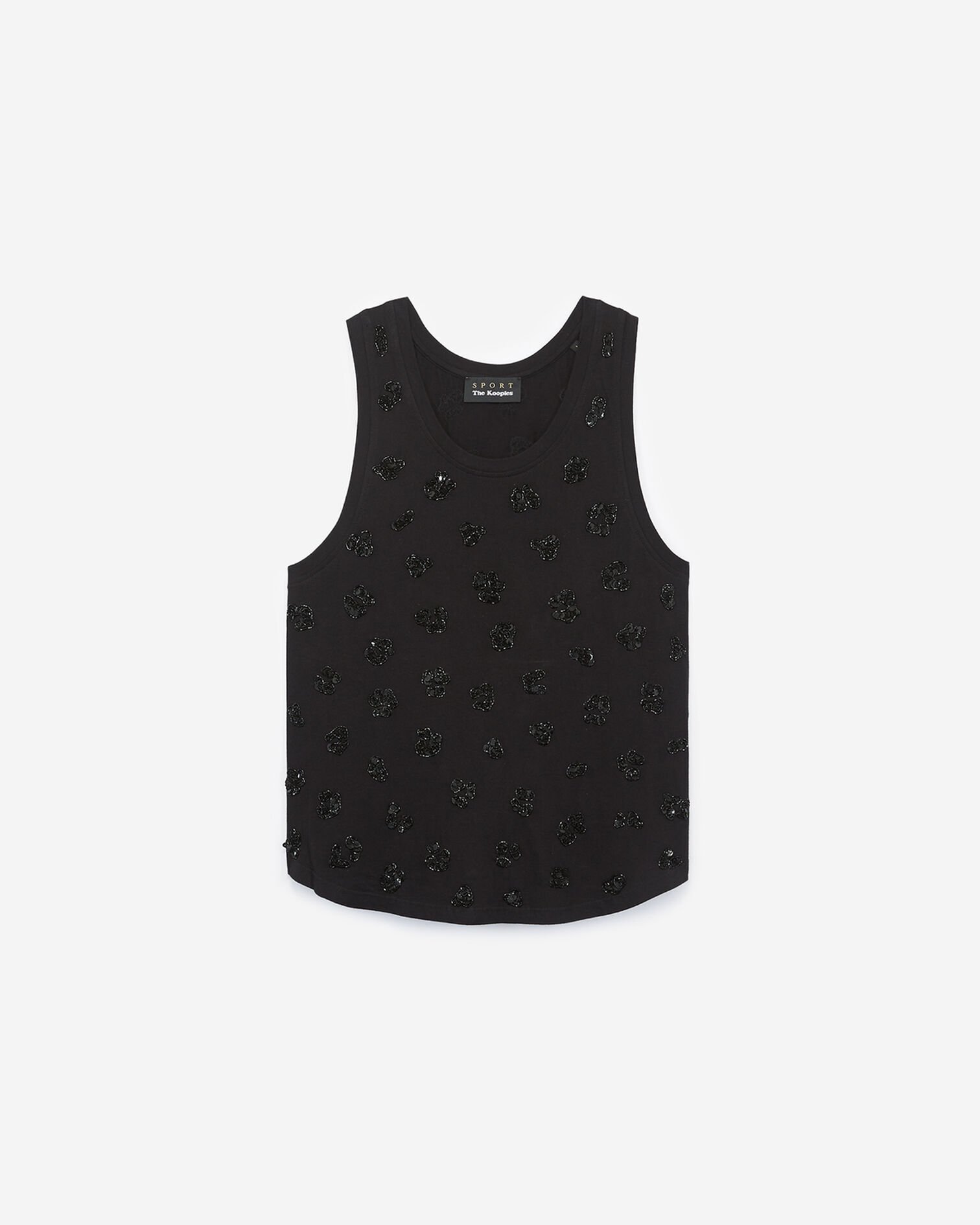 Black cotton vest top with embroidered details, BLACK, hi-res image number null