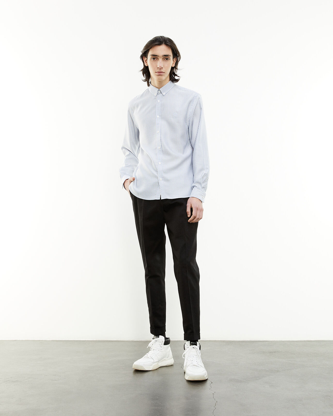 The Kooples MEN BLUE WHITE striped shirt w/classic collar - embroidery
