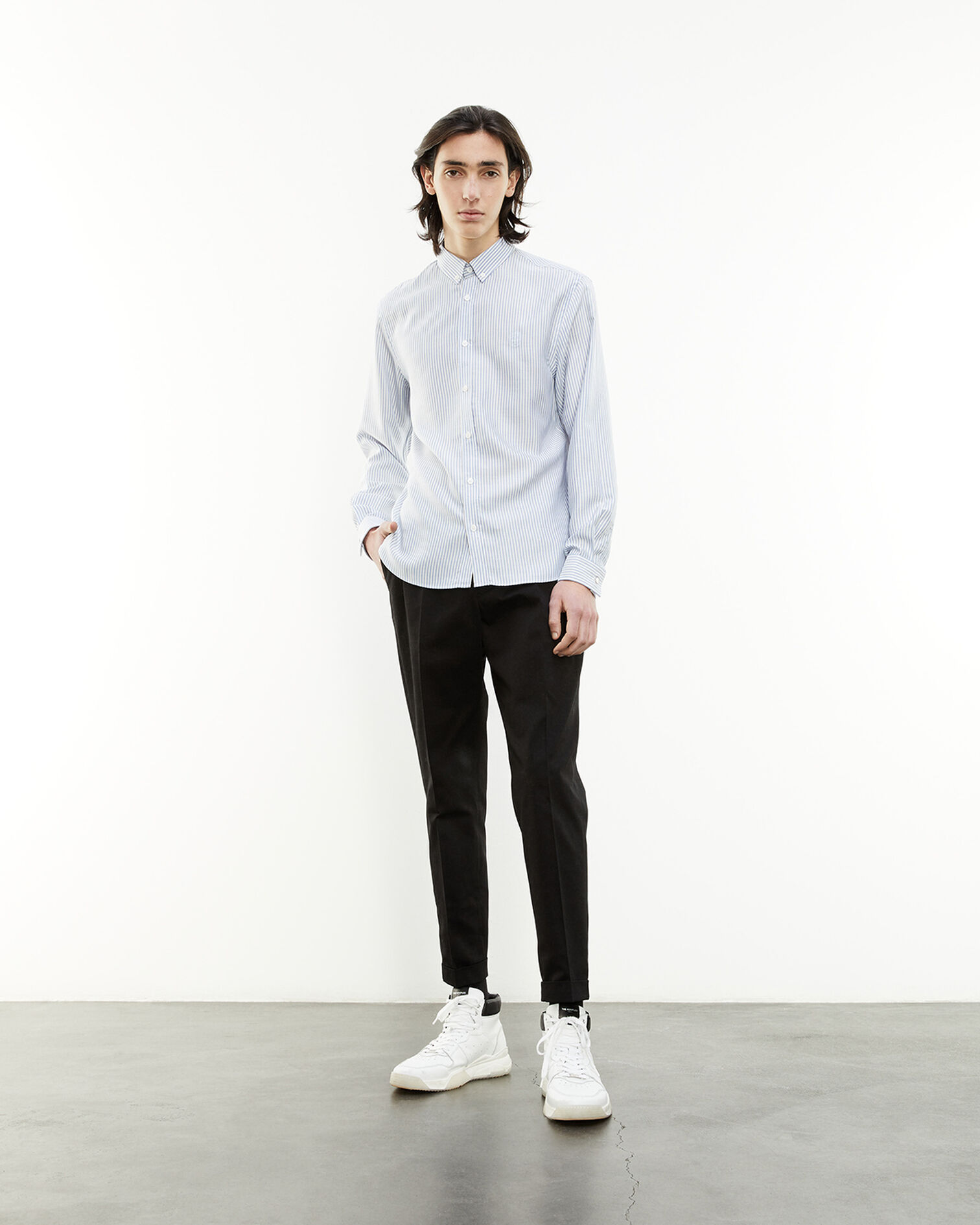 Striped shirt w/classic collar - embroidery, BLUE WHITE, hi-res image number null