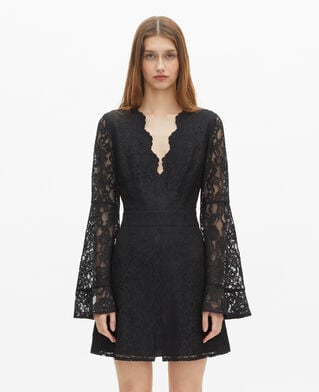 The Kooples WOMEN BLACK short dress with flared sleeves in black lace