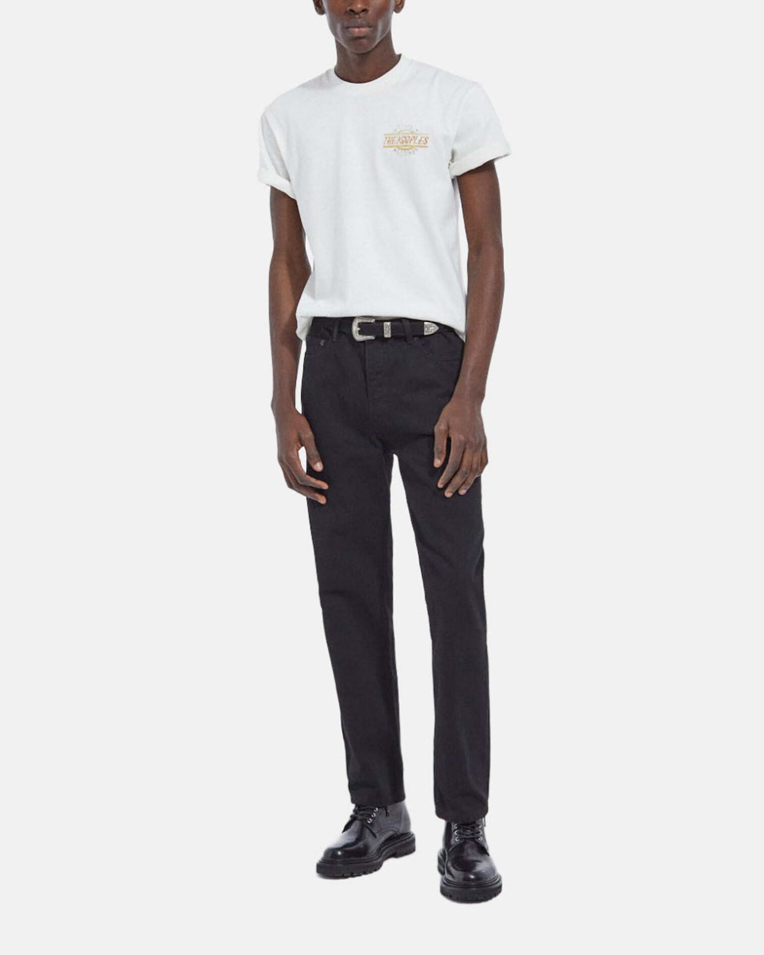 Jean délavé noir coupe droite rétro, BLACK DENIM, hi-res image number null