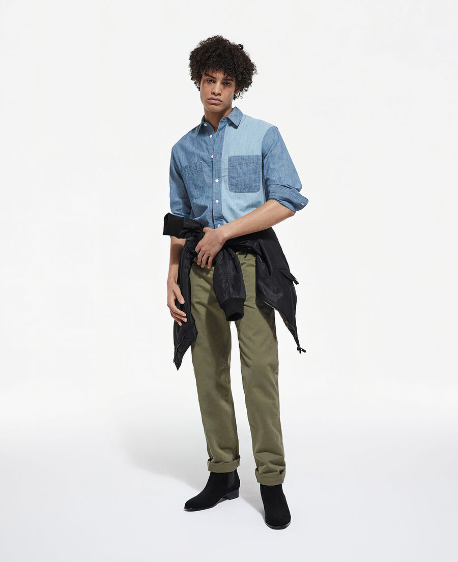 blue classic collar denim shirt
