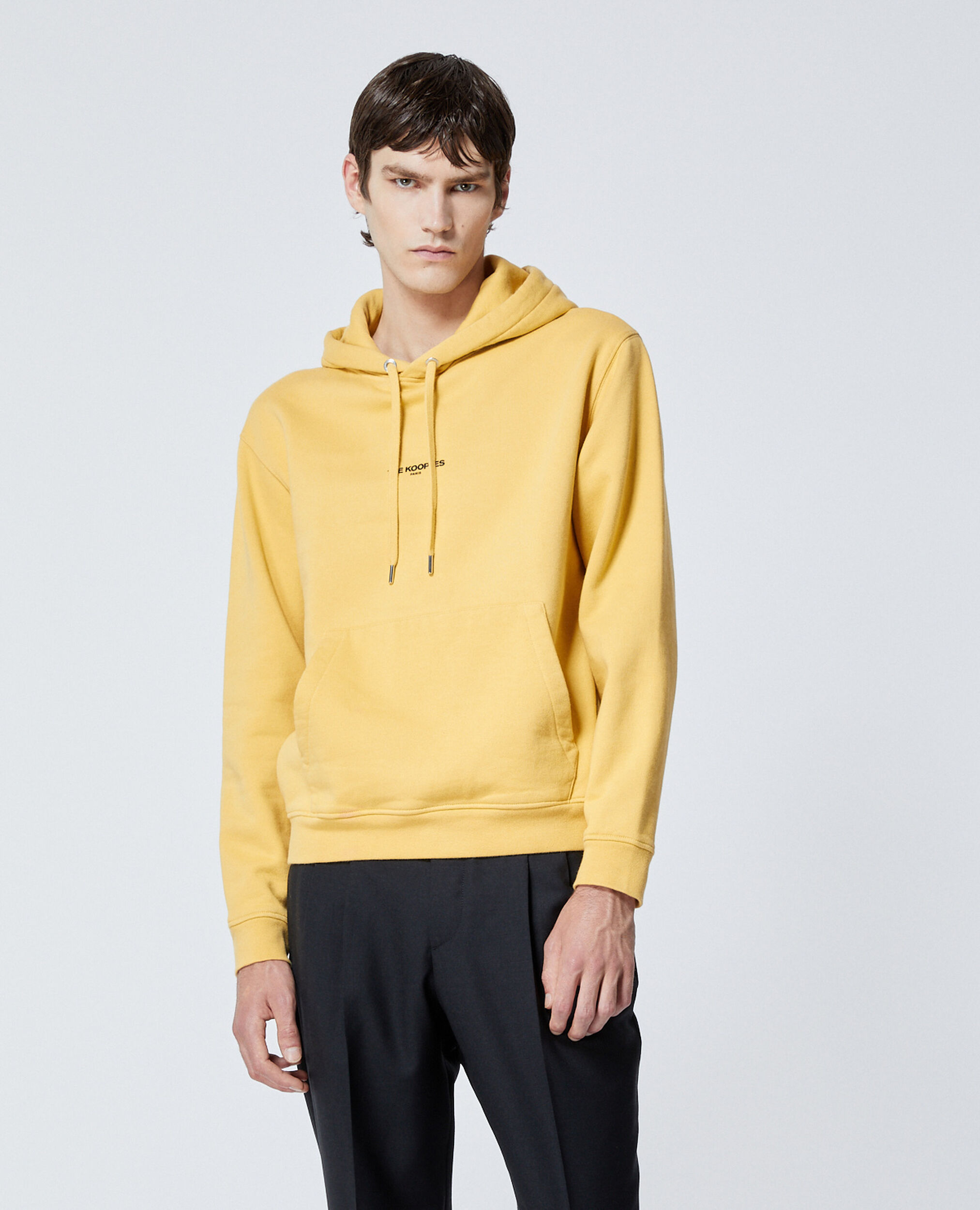 Yellow hoodie in cotton with printed logo