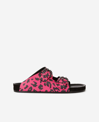 The Kooples WOMEN PINK printed leather sandals with double straps
