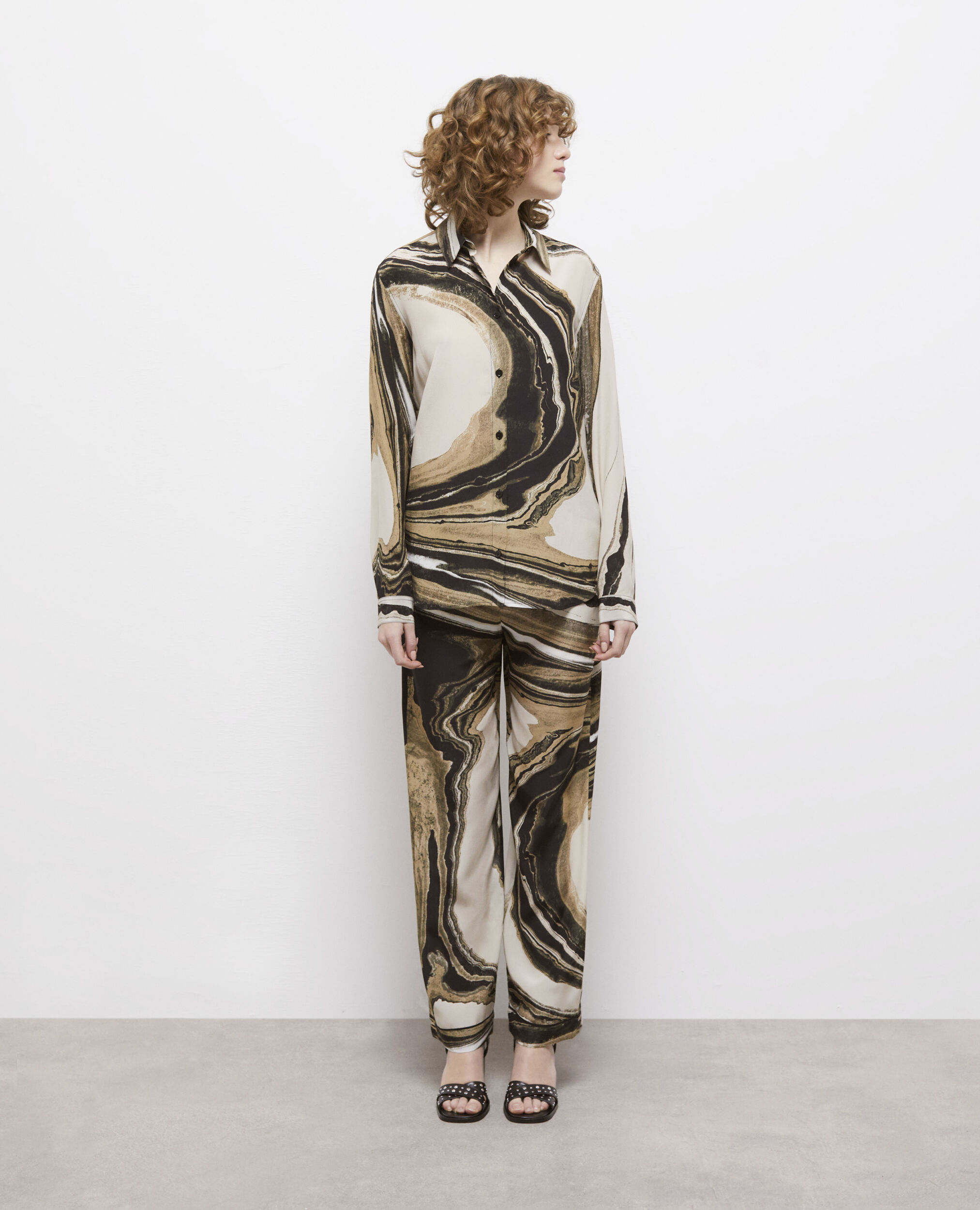 Camisa seda estampada, BEIGE-BROWN, hi-res image number null