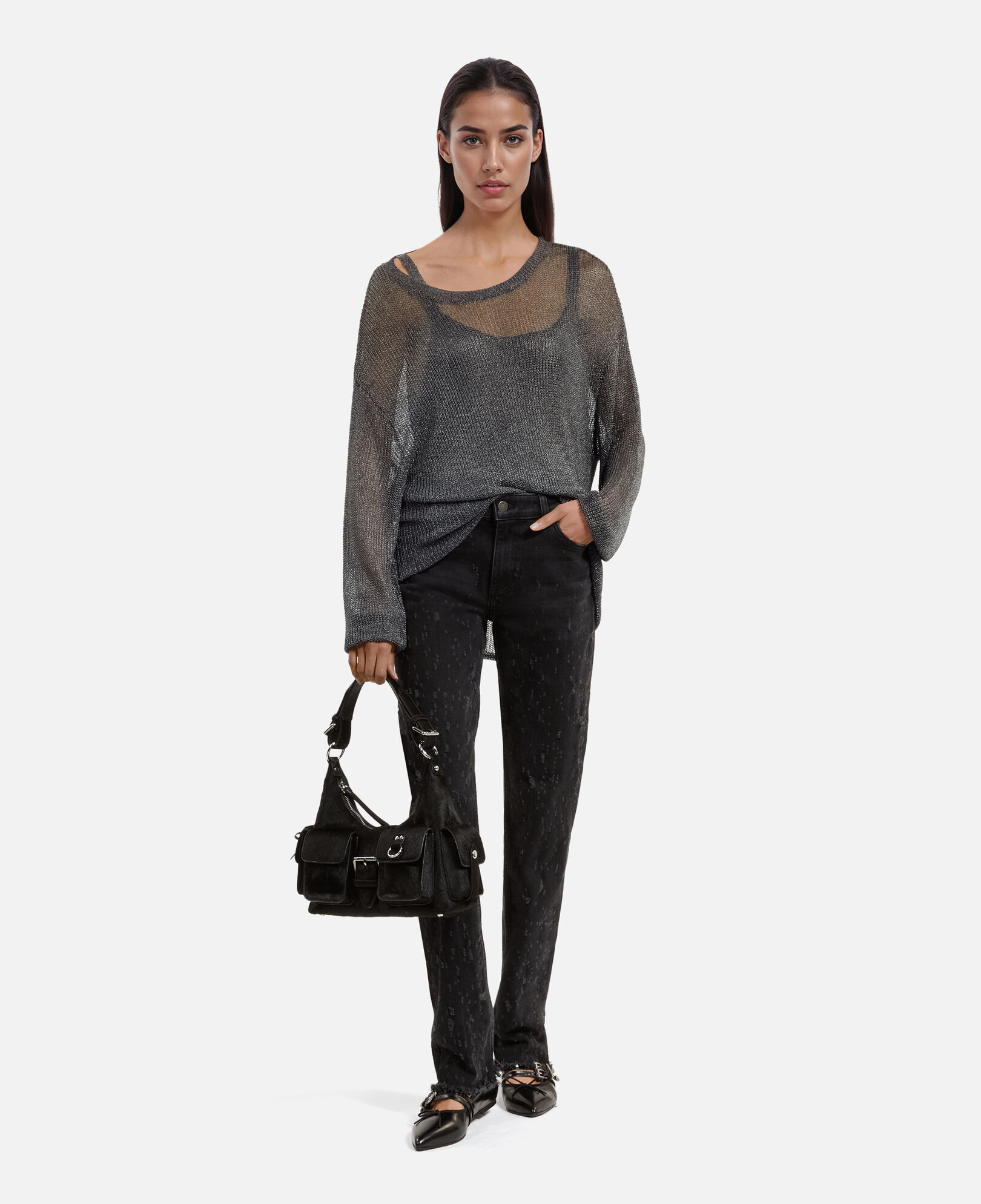 The Kooples FEMME GREY SILVER cardigan effet côte de maille gris