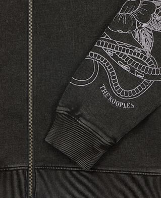 The Kooples MEN BLACK WASHED hooded sweatshirt with black embroidery