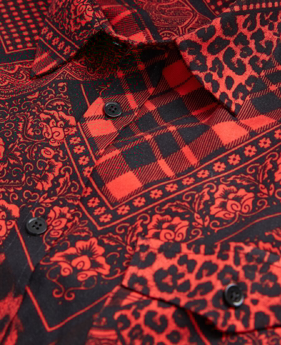 The Kooples H BLACK - RED printed shirt with classic collar