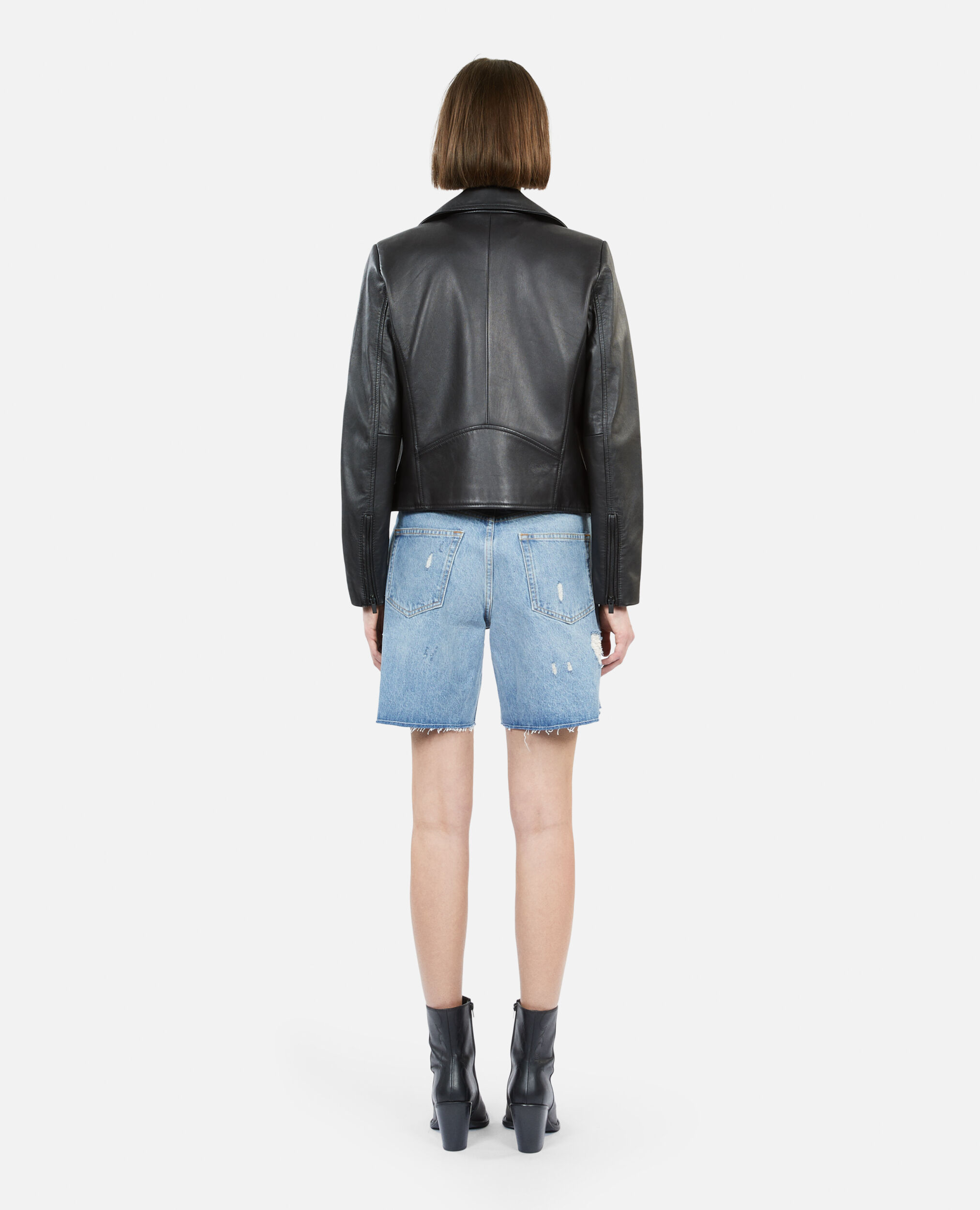 Blouson en cuir noir, BLACK, hi-res image number null