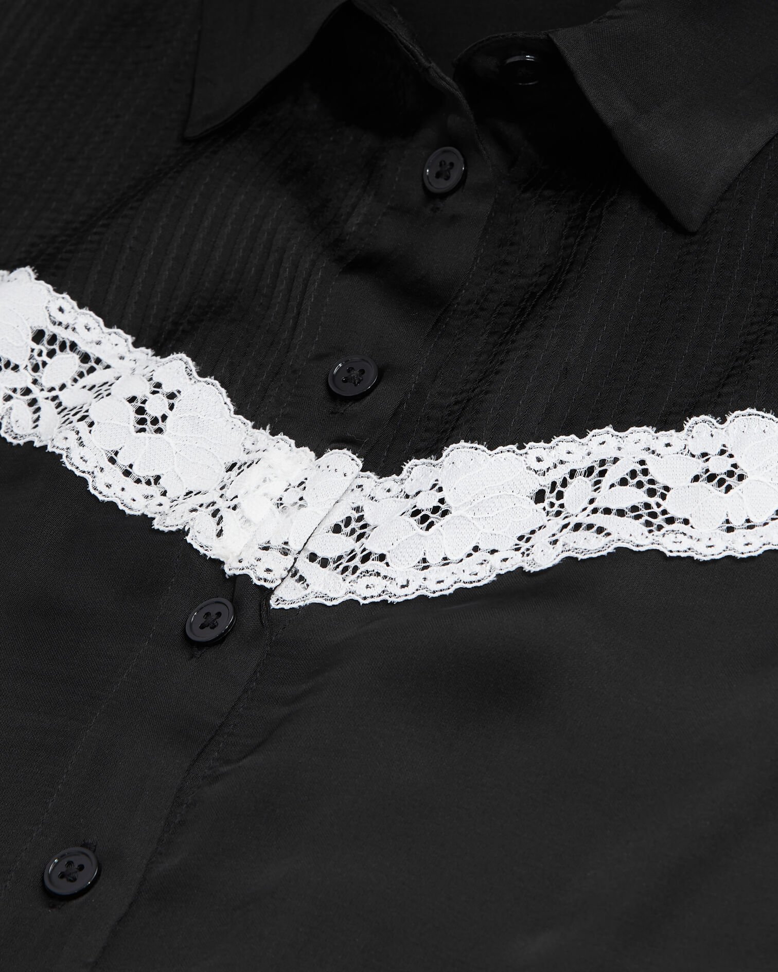Chemise noire avec détail en dentelle, BLACK, hi-res image number null