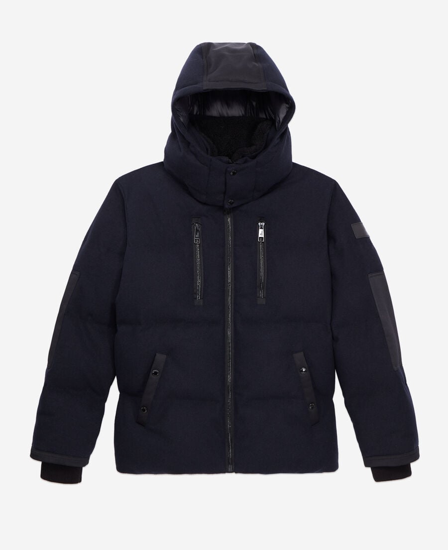 The Kooples H NAVY navy blue flannel puffer jacket