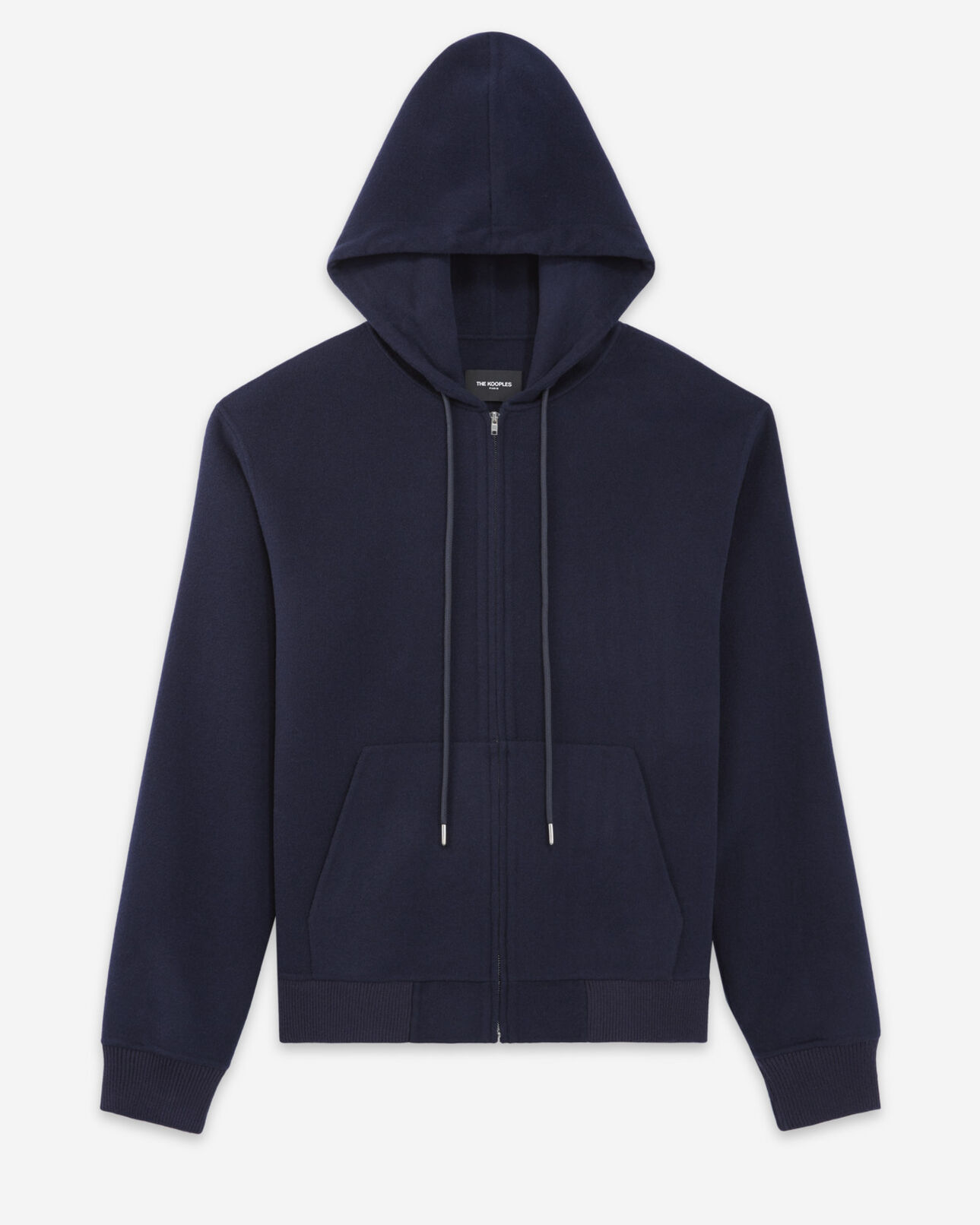 The Kooples HOMME NAVY sweat laine double face bleu capuche
