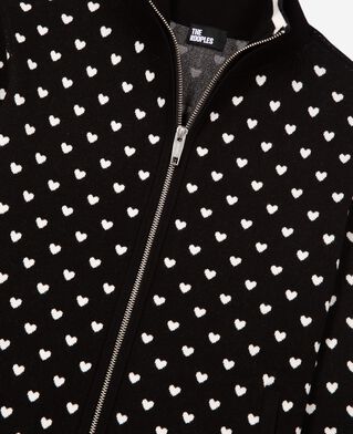 The Kooples F BLACK-ECRU black heart-print zipped cardigan