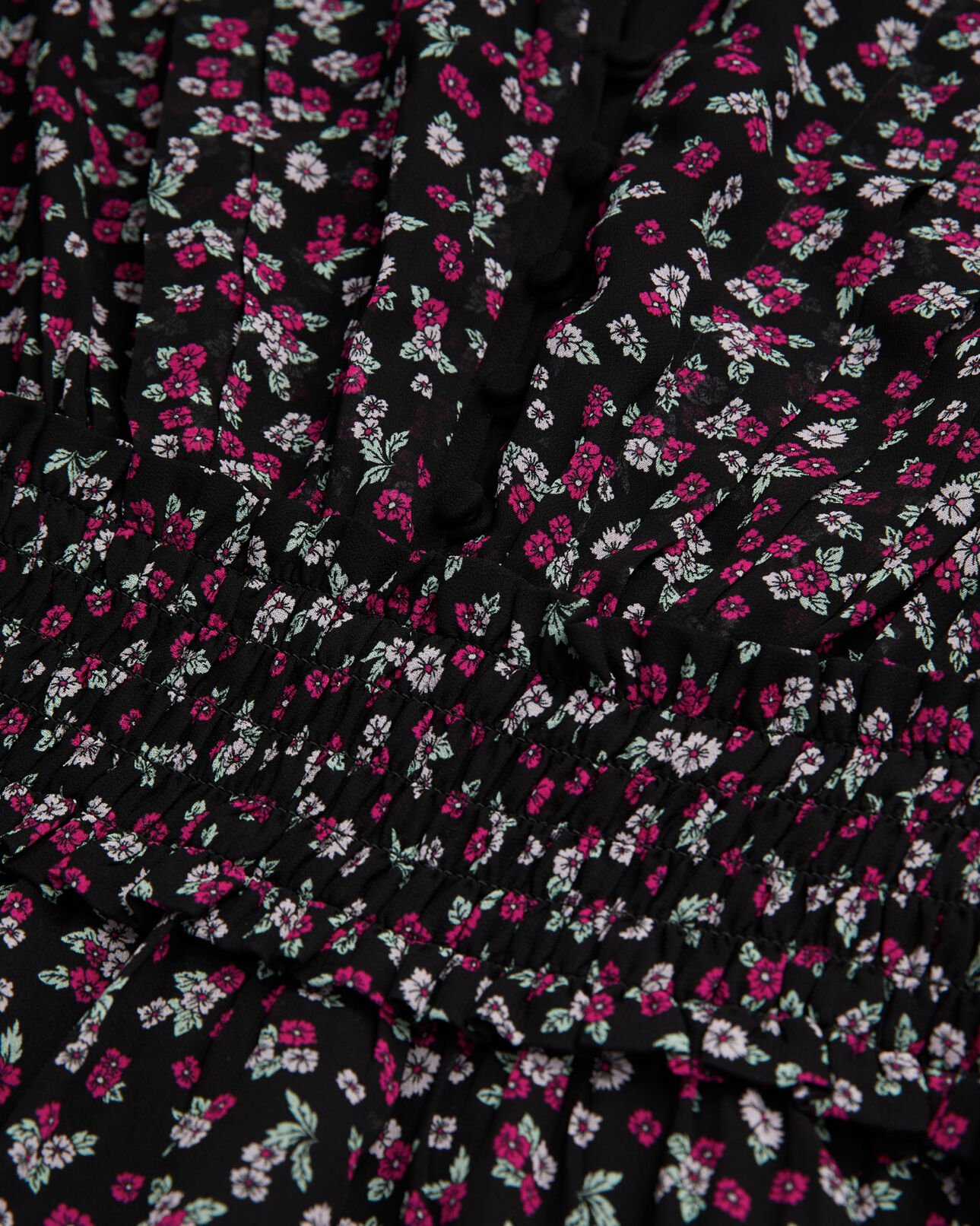 The Kooples WOMEN BLACK / PINK short printed dress with smocking