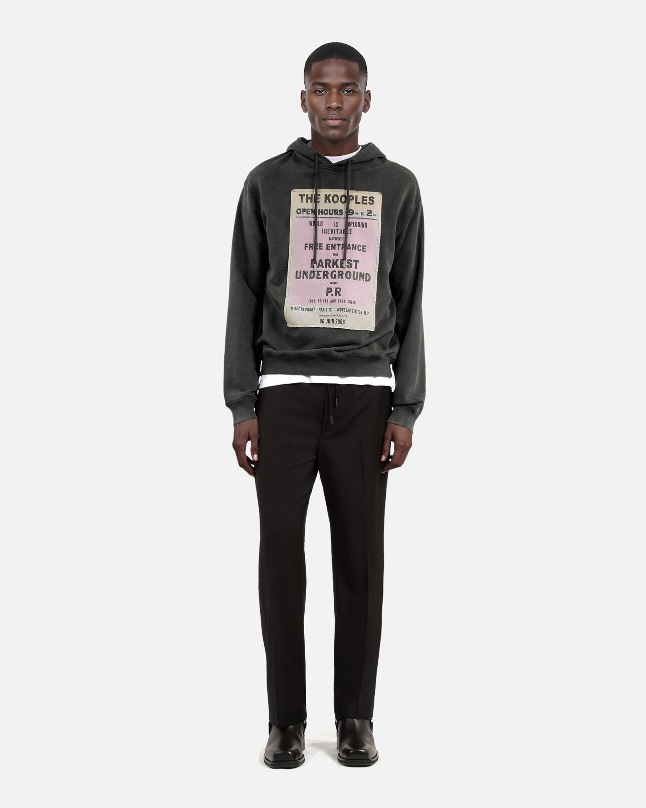The Kooples HOMME BLACK WASHED sweatshirt à capuche et sérigraphie noir