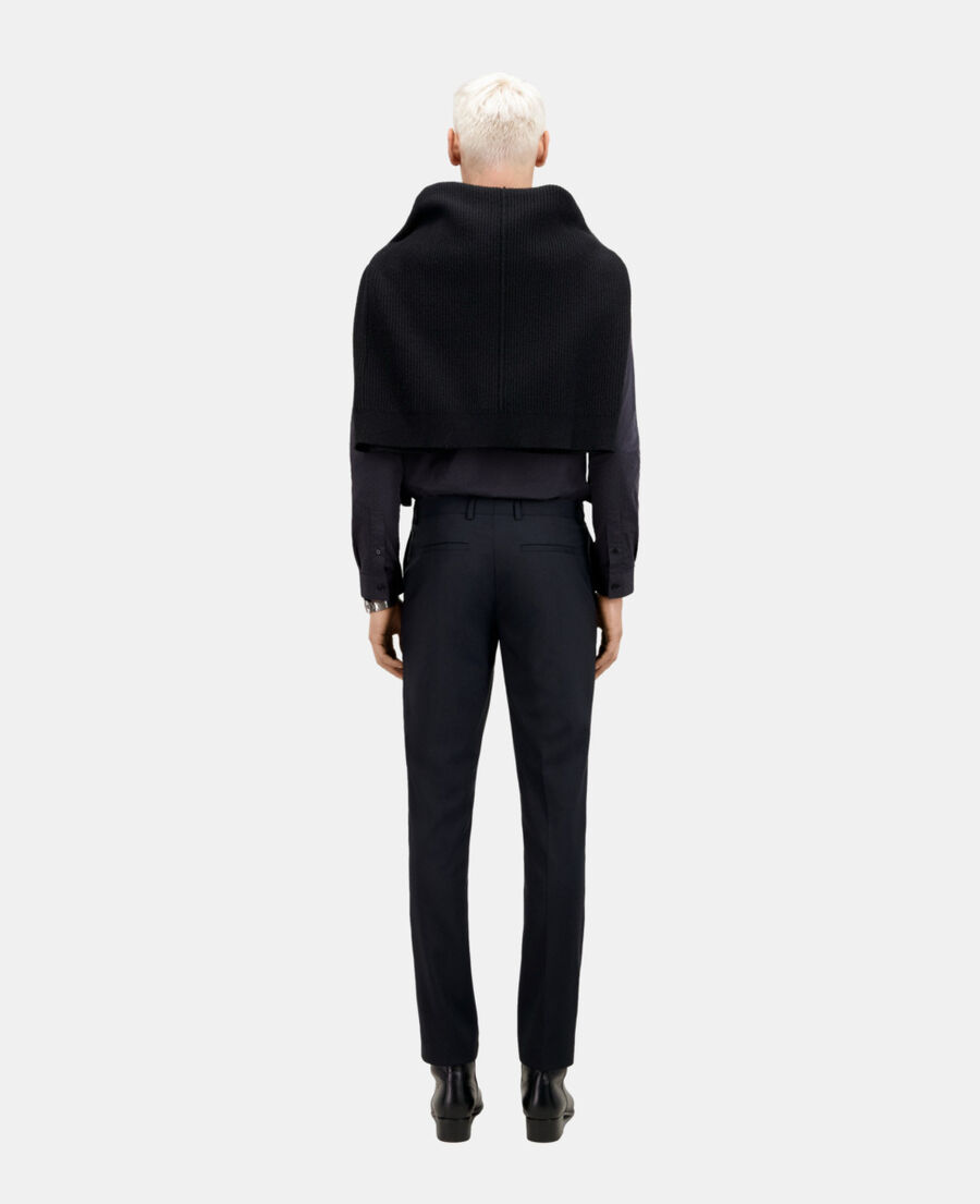 pantalon de costume prince de galles en laine bleu marine