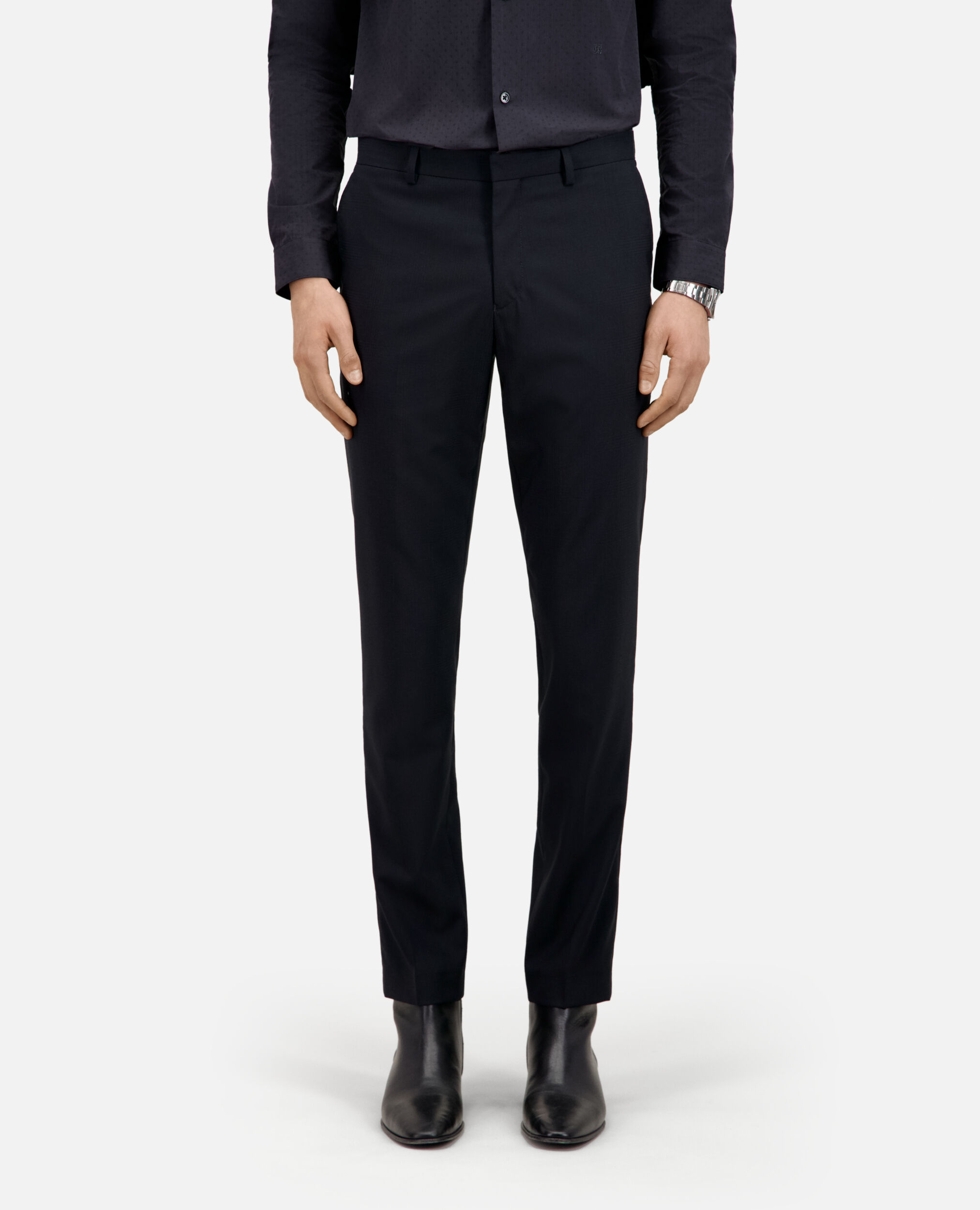 Prince of Wales navy blue wool suit trousers, DARK NAVY, hi-res image number null