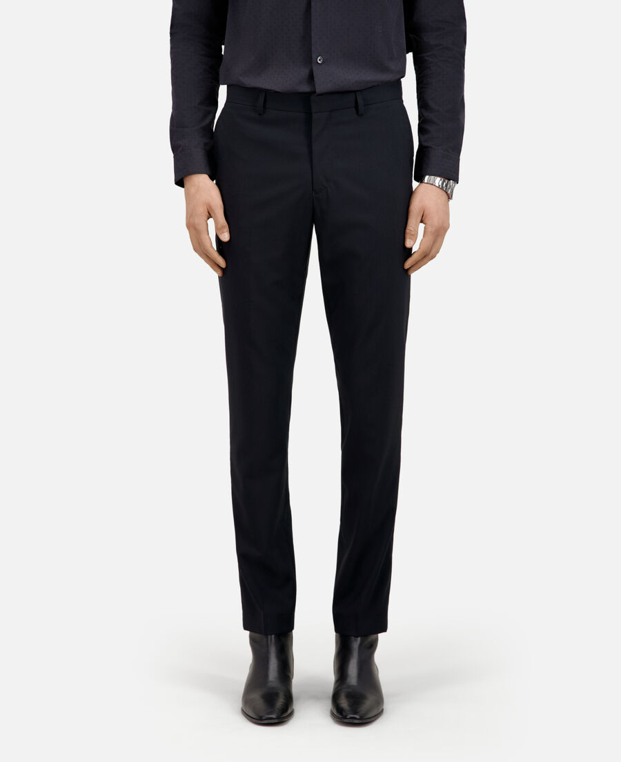 prince of wales navy blue wool suit trousers