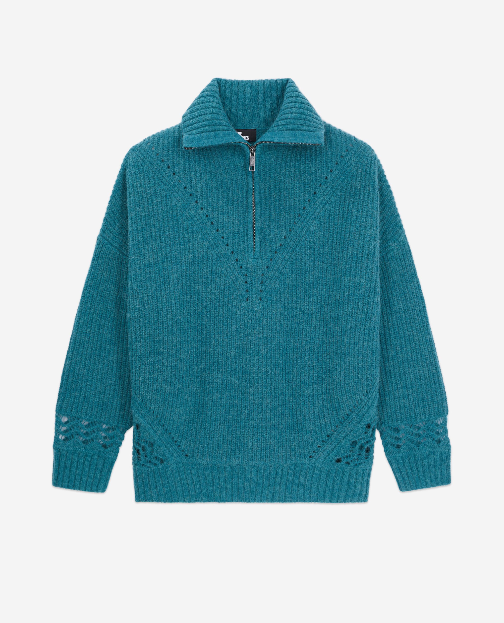 Pull bleu en laine mélangée, BLUE PETROL, hi-res image number null