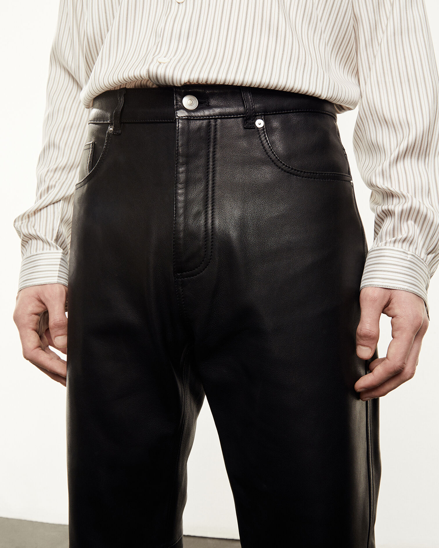 Pantalon droit cuir noir à poches, BLACK, hi-res image number null