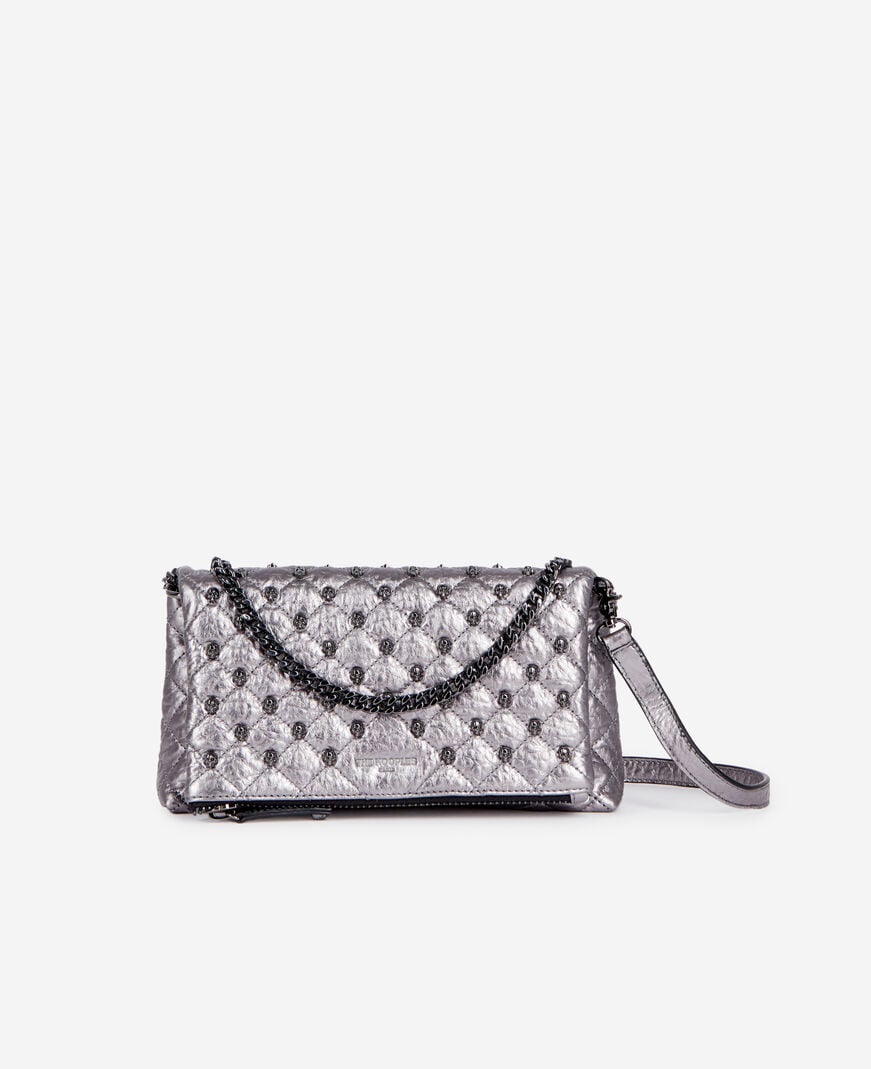 The Kooples WOMEN GUN METAL small gunmetal leather pouch with skulls