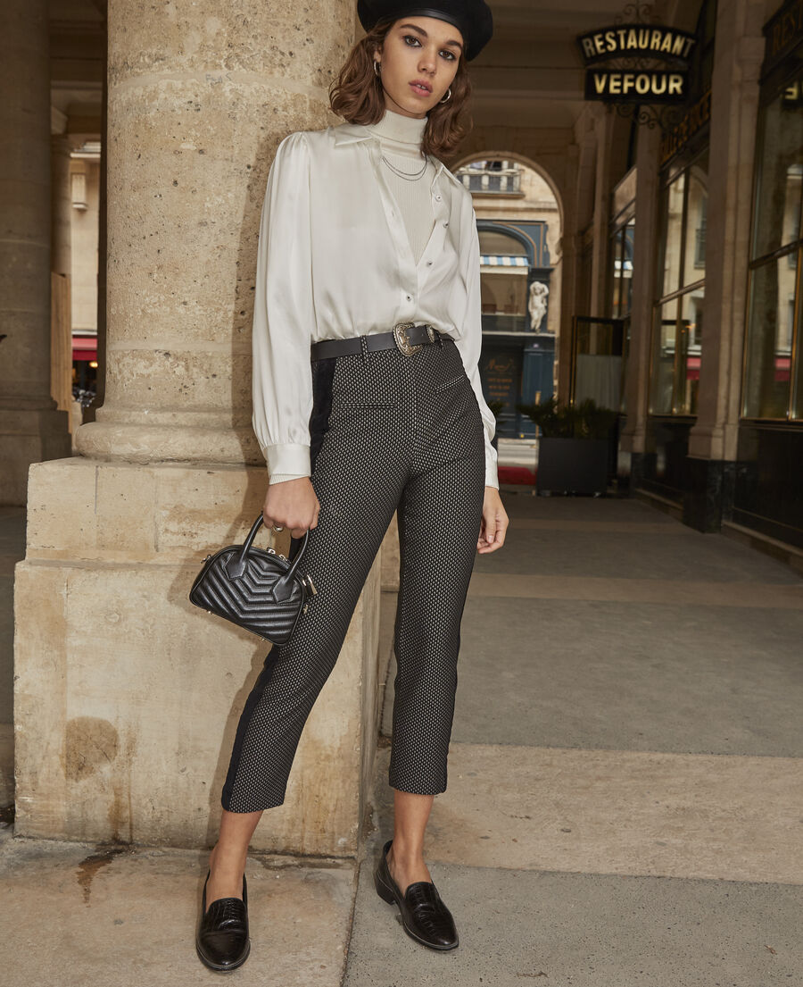 flowing trousers with print, graphic