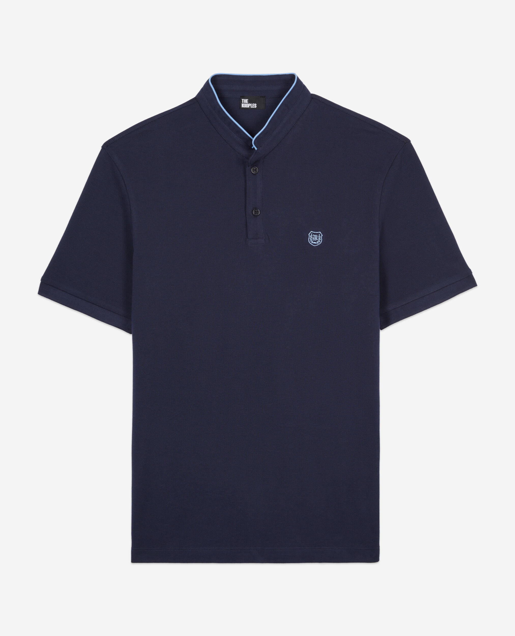 Navy blue pique cotton polo t-shirt, NAVY/ PIPING NAVY, hi-res image number null