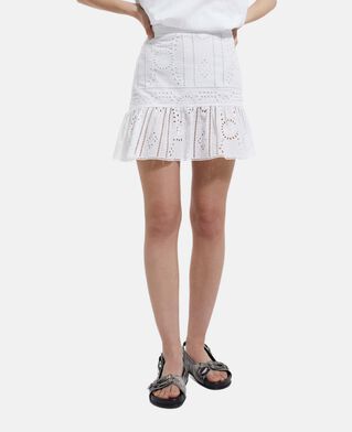 The Kooples FEMME WHITE jupe habillée blanche courte coton brodée
