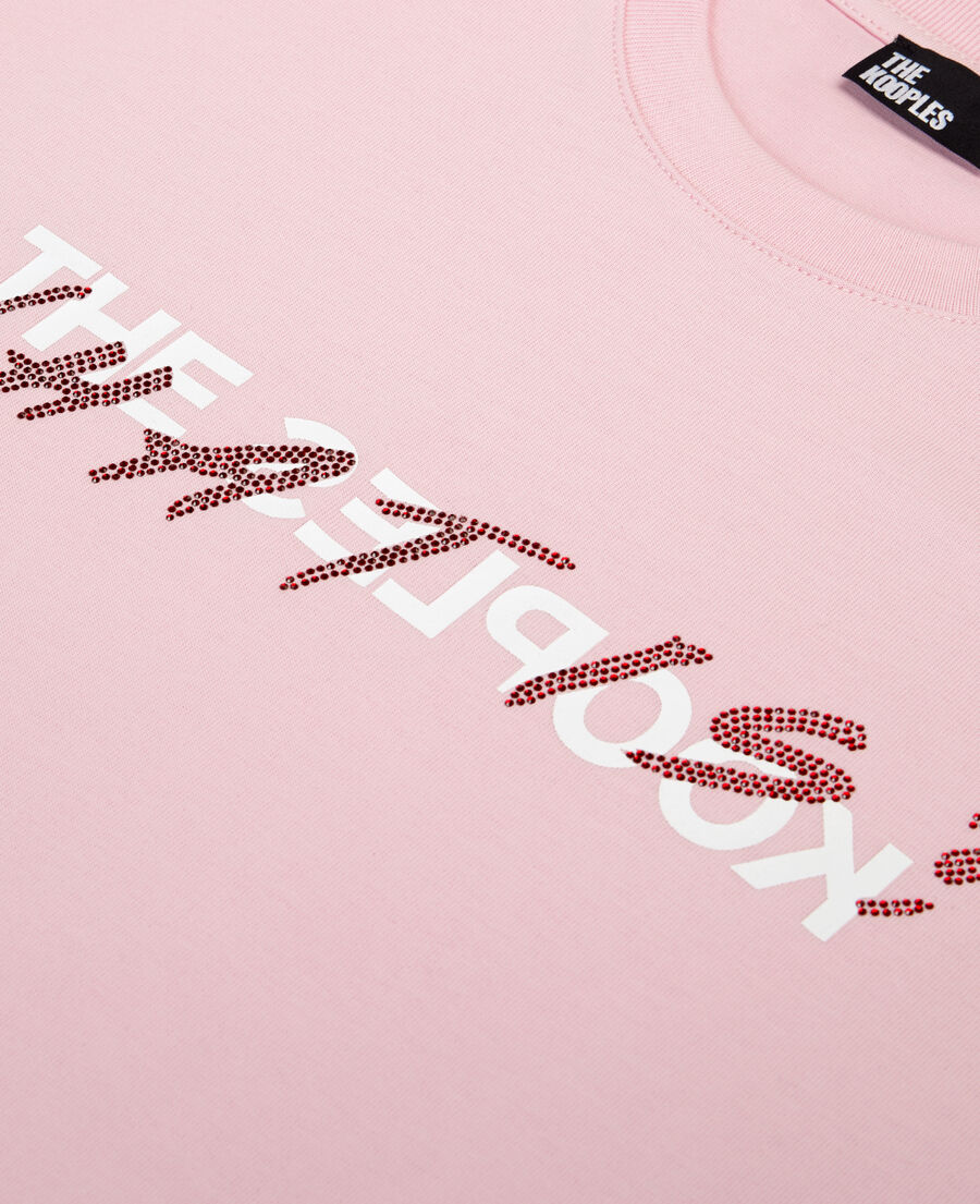 rosa t-shirt „what is“ mit strassbesatz