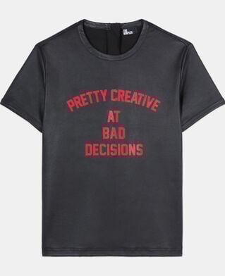 The Kooples WOMEN BLACK black leather pretty creative serigraphy t-shirt