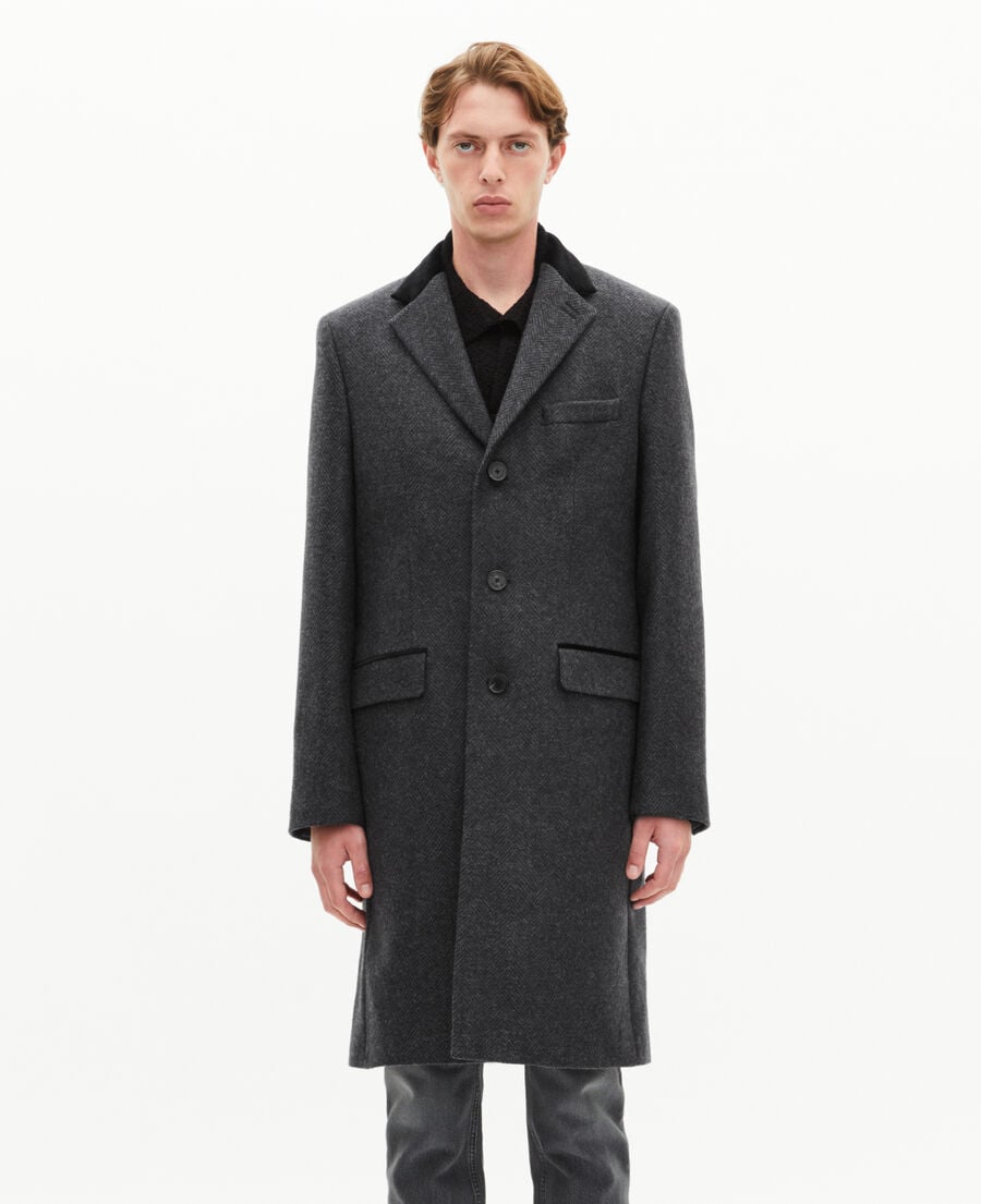 The Kooples H ANTHRACITE long charcoal gray wool coat