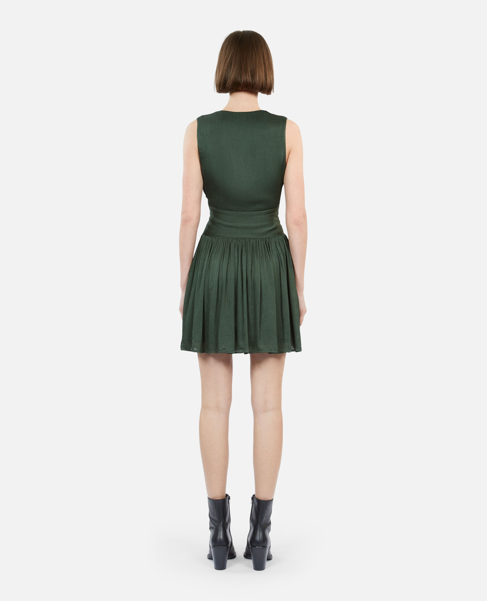 Kurzes, grünes Kleid aus Crinkle-Stoff, WOOD KAKI, hi-res image number null