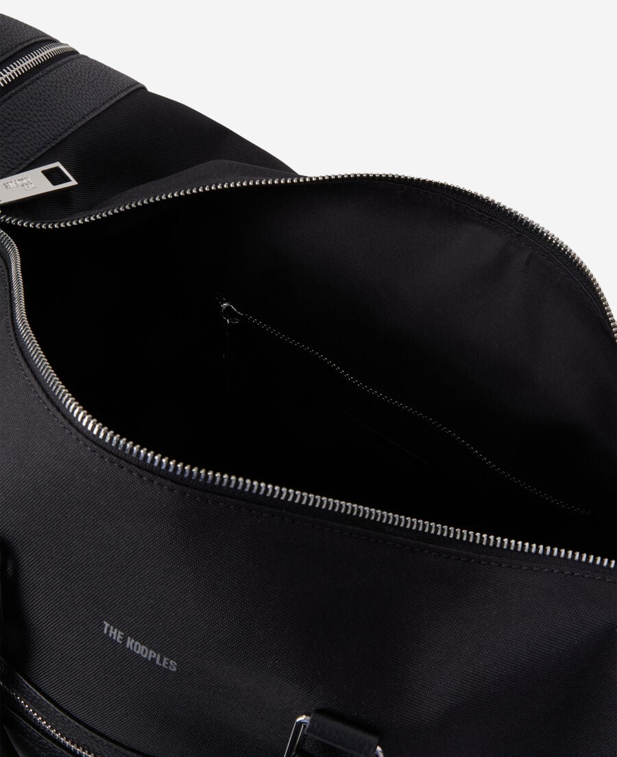 The Kooples HOMME BLACK sac weekend en cuir et toile noir