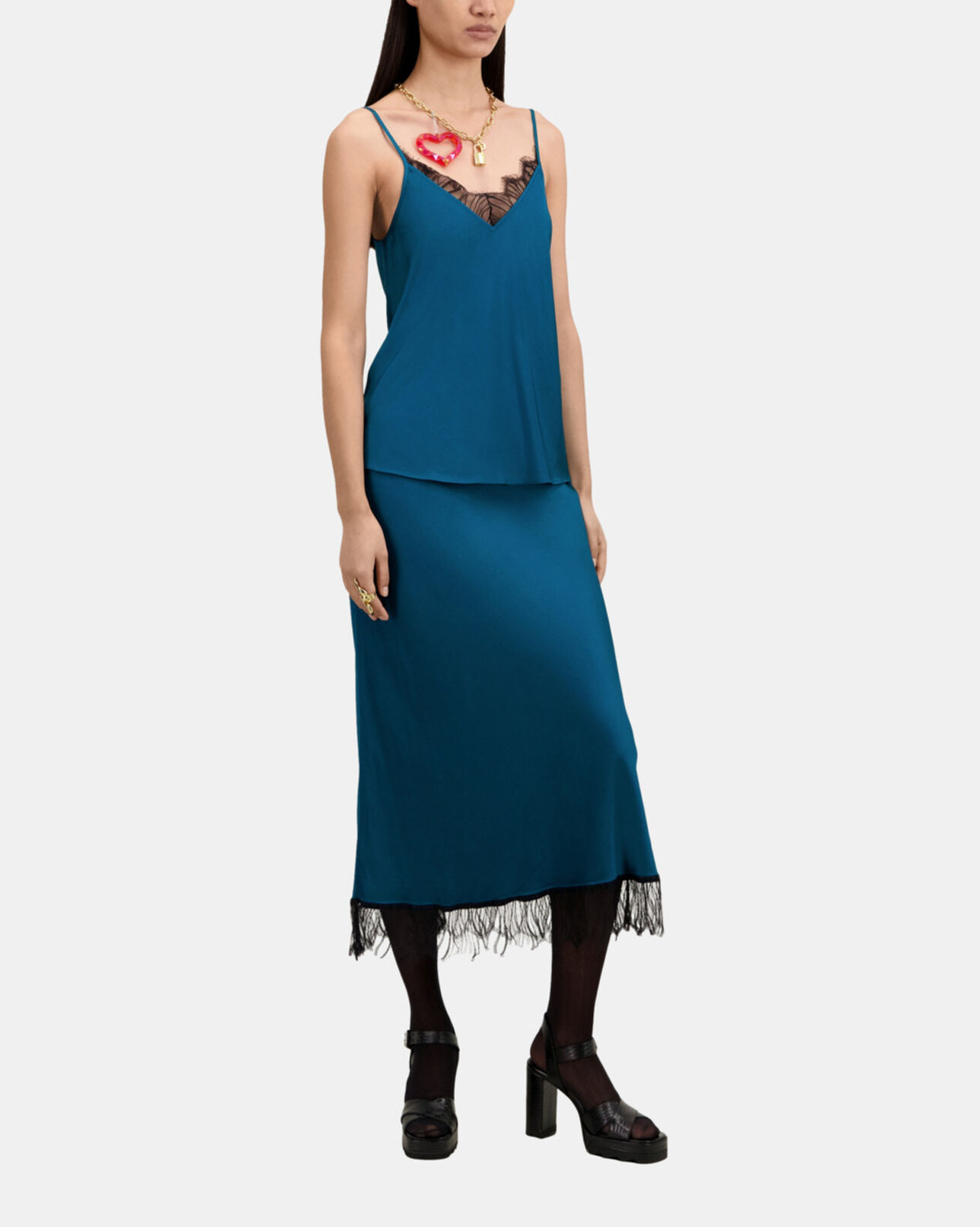 The Kooples FEMME MEDIUM BLUE caraco bleu avec détails en dentelle