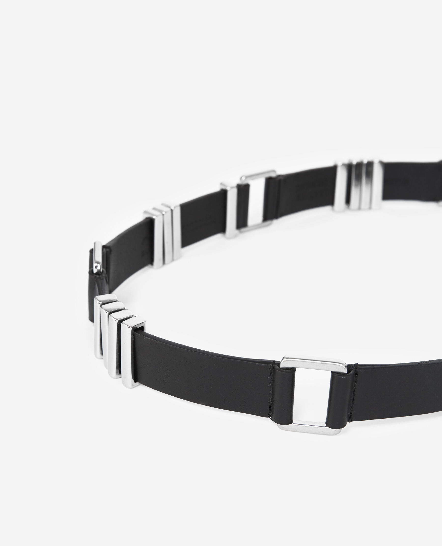 Skinny black and silver leather belt The Kooples