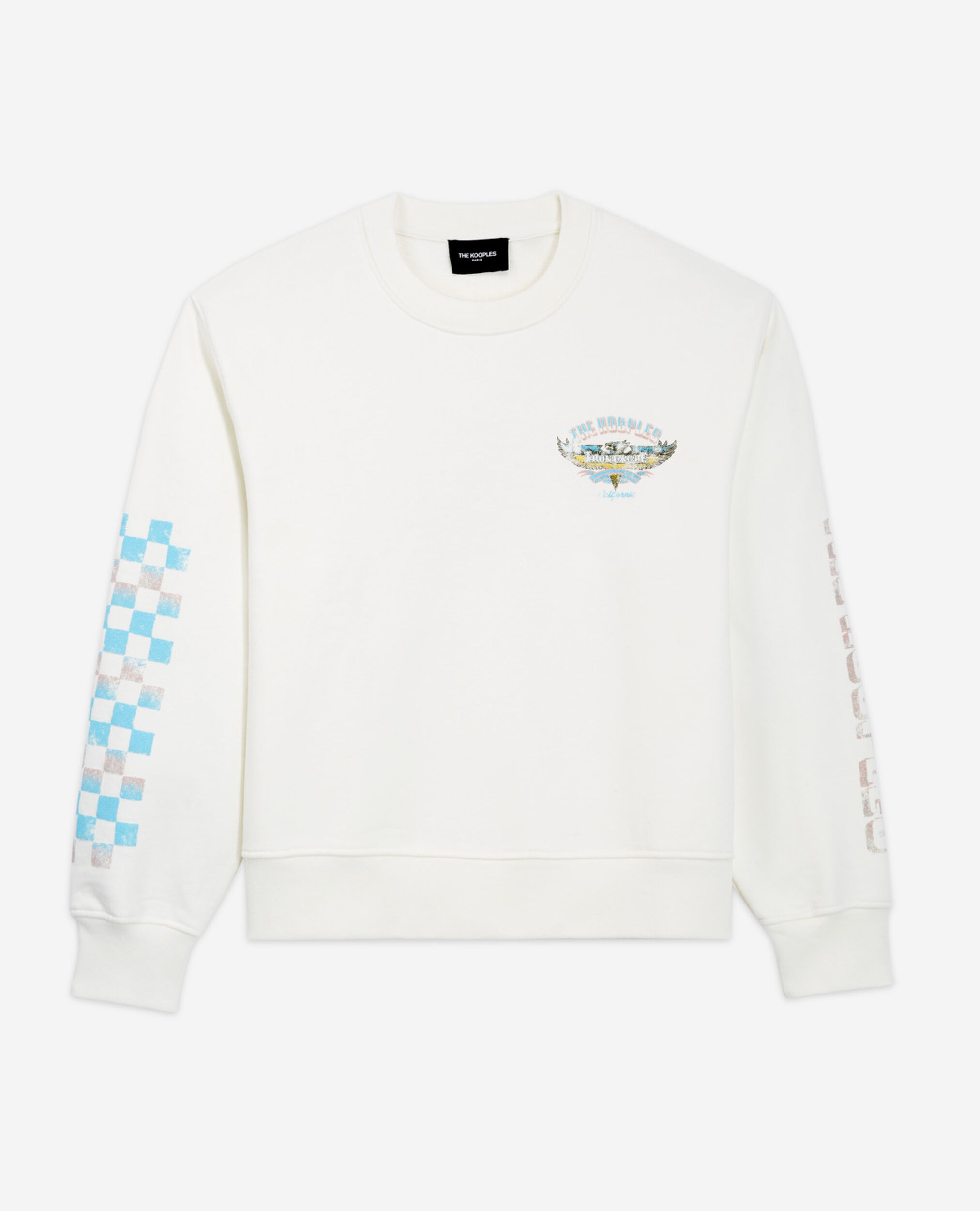 Ecru Screen printed check motif sweatshirt, ECRU, hi-res image number null