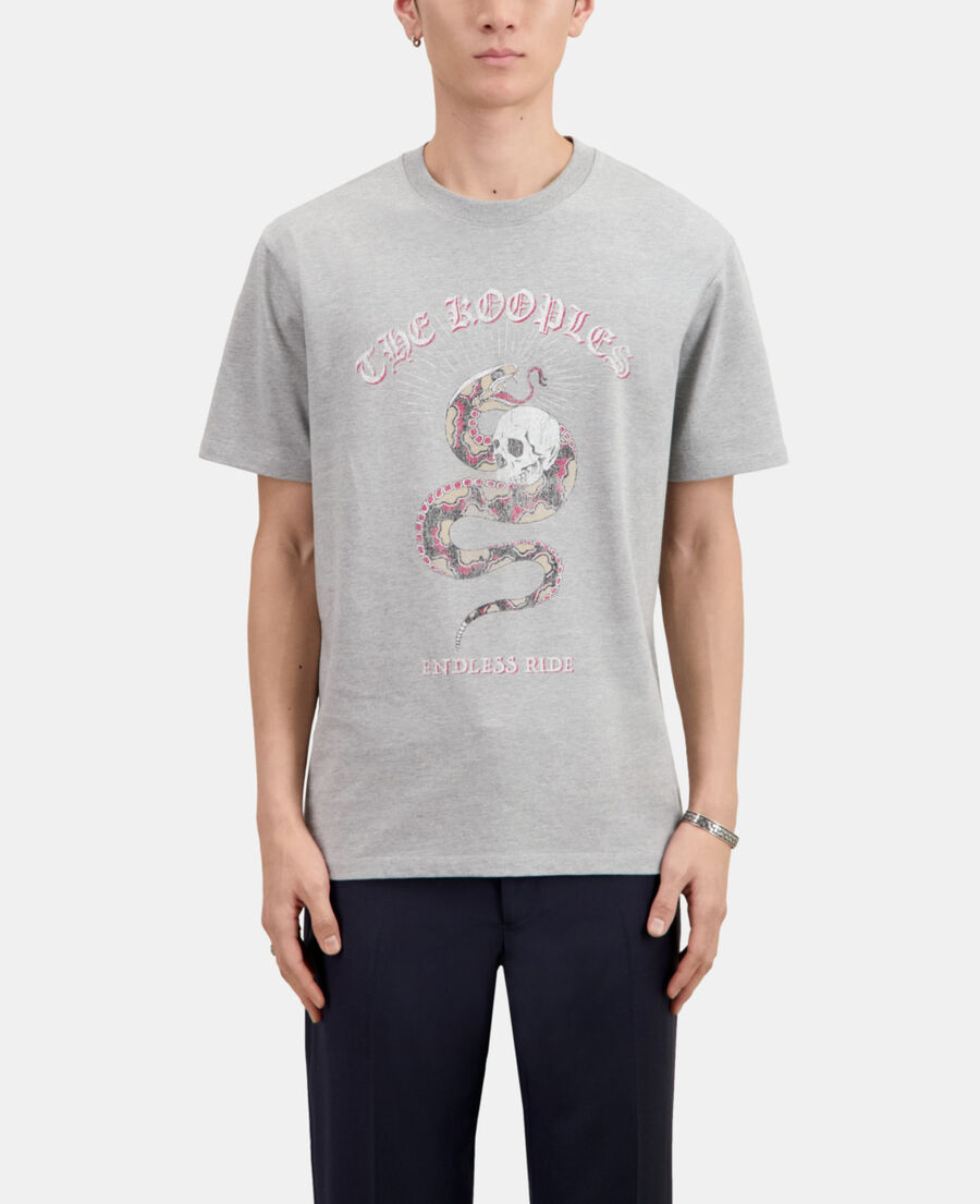 The Kooples H LIGHT GREY CHINE men's light gray t-shirt with sneaky snake serigraphy