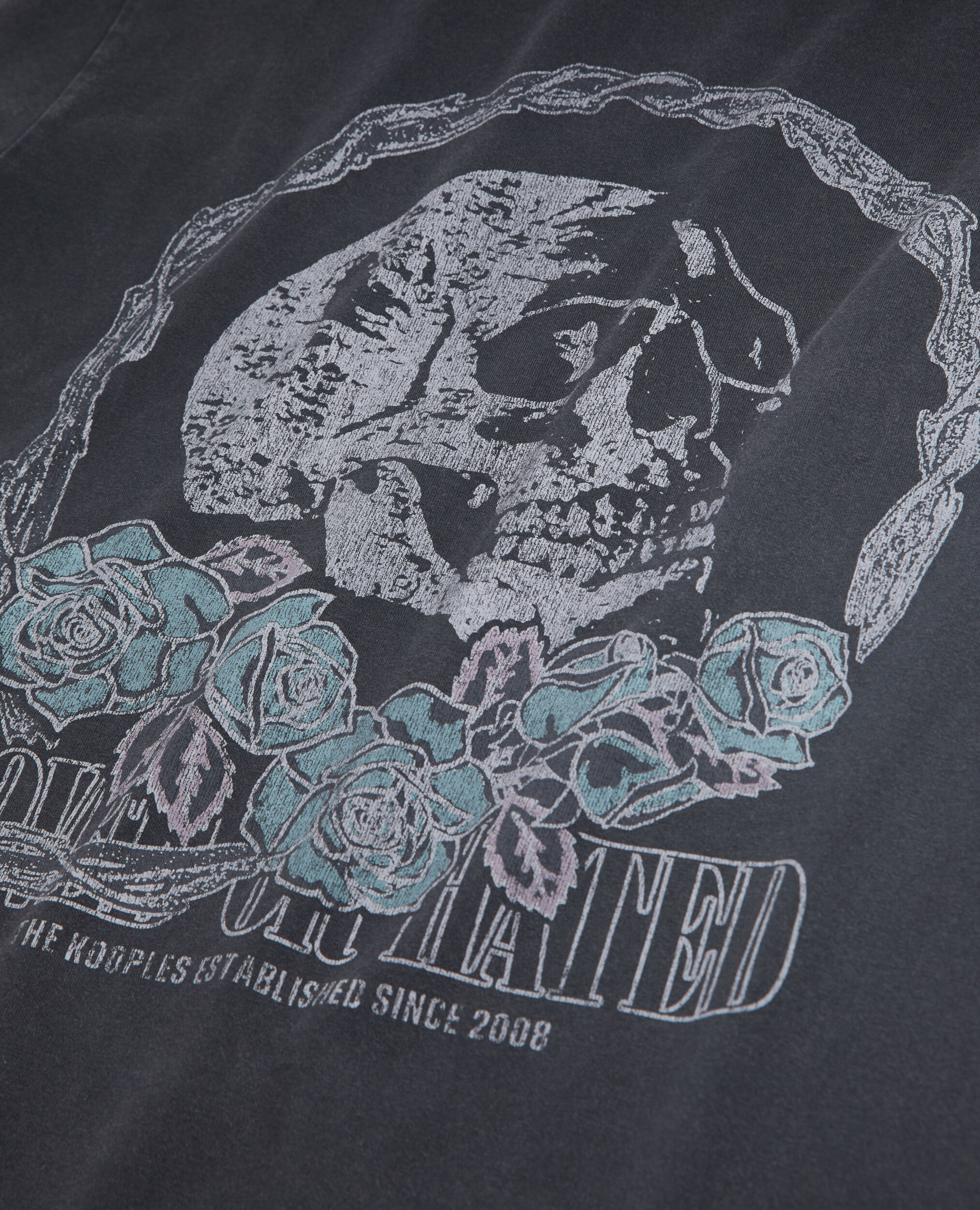Schwarzes T-Shirt mit Vintage-Skull-Siebdruck, BLACK WASHED, hi-res image number null