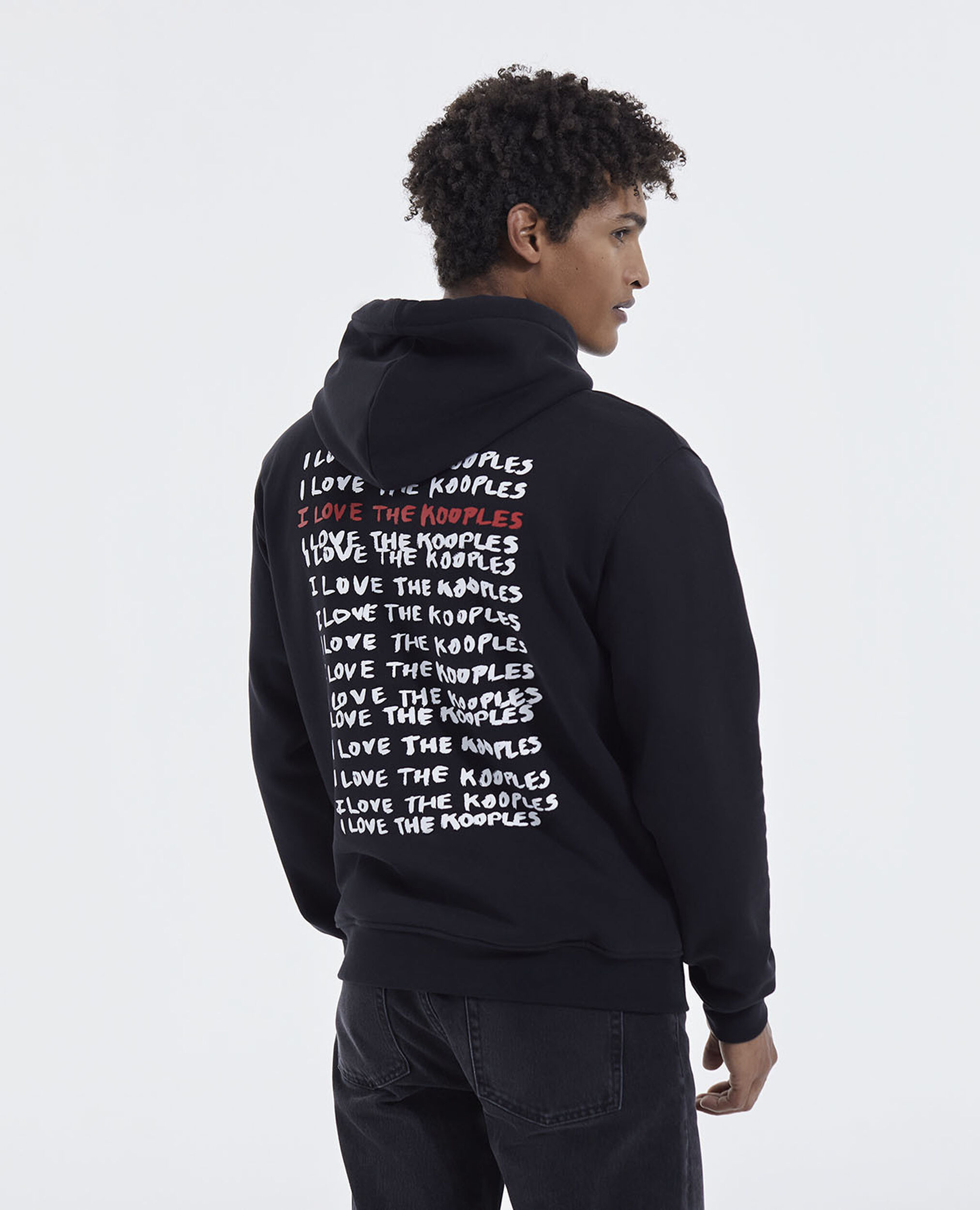 Black cotton sweatshirt with Love The Kooples motif, BLACK, hi-res image number null