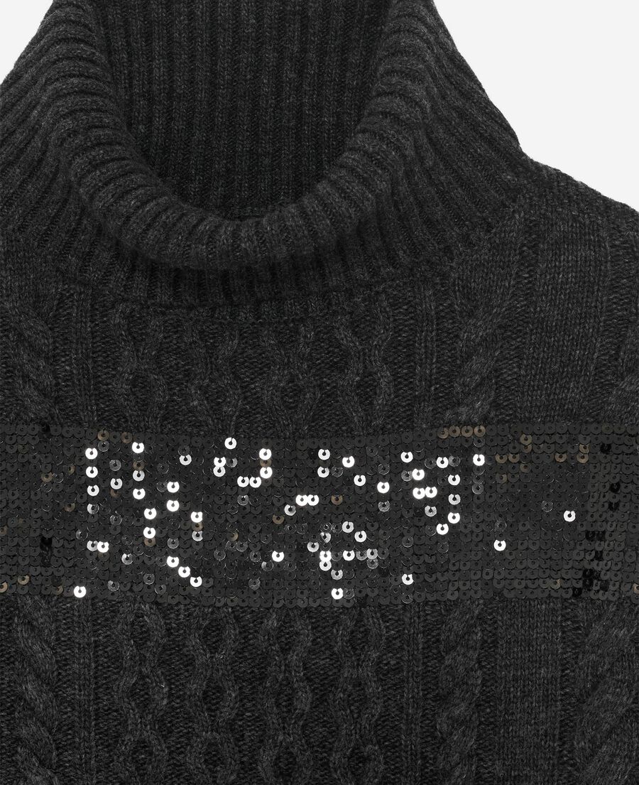 The Kooples WOMEN BLACK dark grey turtleneck sweater with sequin stripes